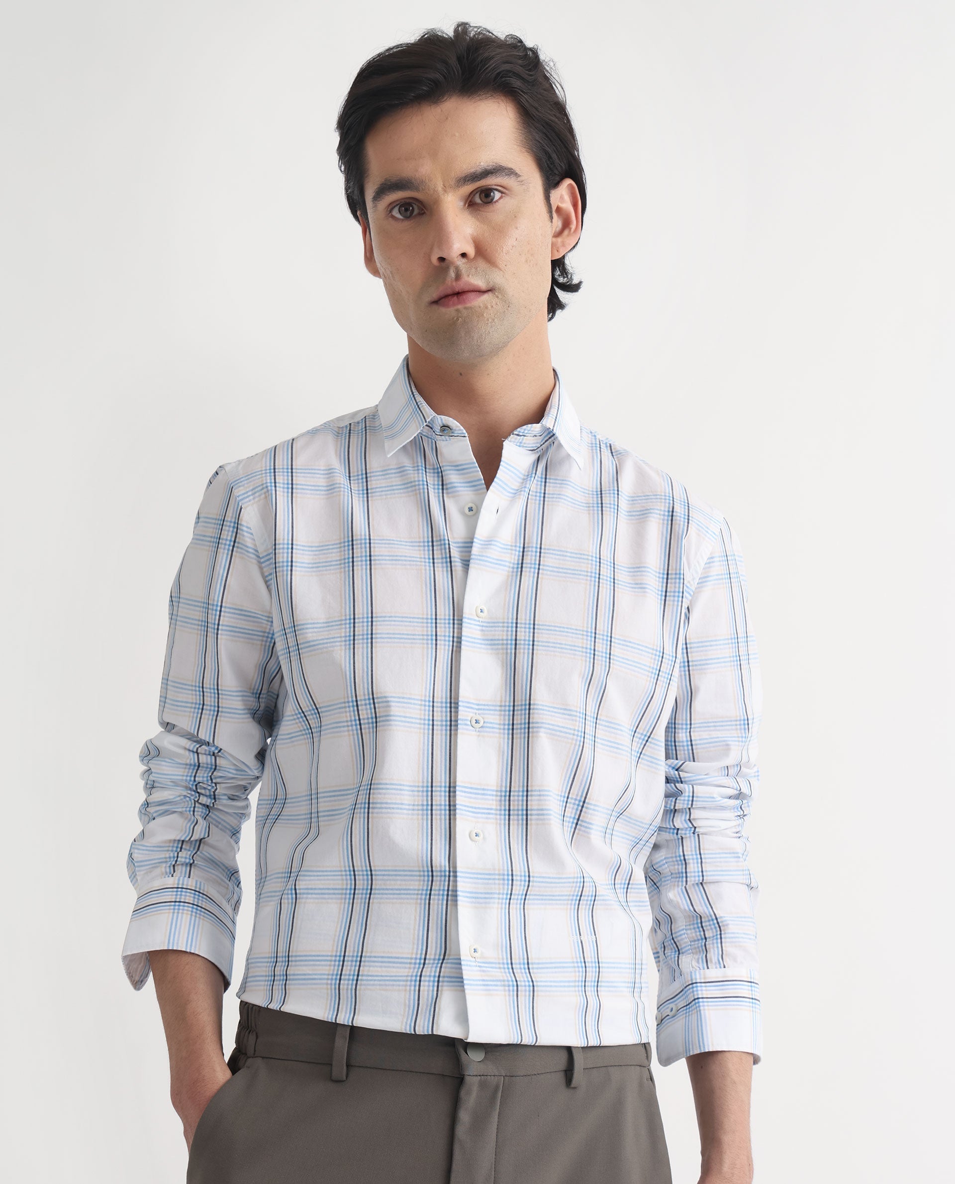 Rare Rabbit Men's Turvo White Cotton Fabric Full Sleeves Checks Shirt - view 7