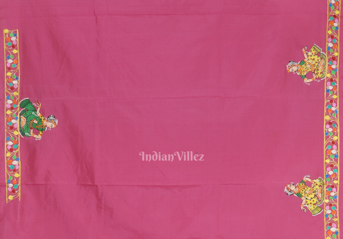 IndianVillèz Pink Shree Siddhivinayak Ganapati Hand-Painted Pattachitra Saree - view 4