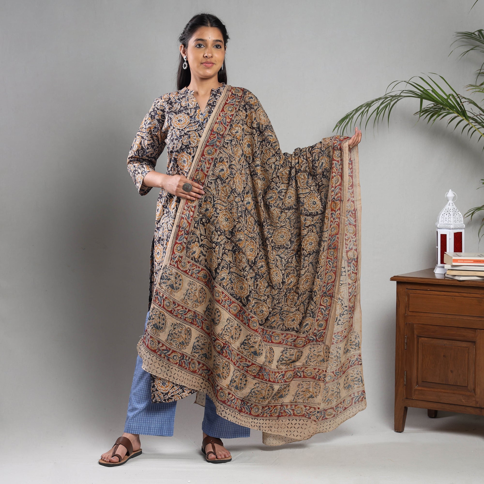 ITOKRI CASUALS Blue - Kalamkari Block Printing Cotton Kurta with Palazzo & Dupatta Set