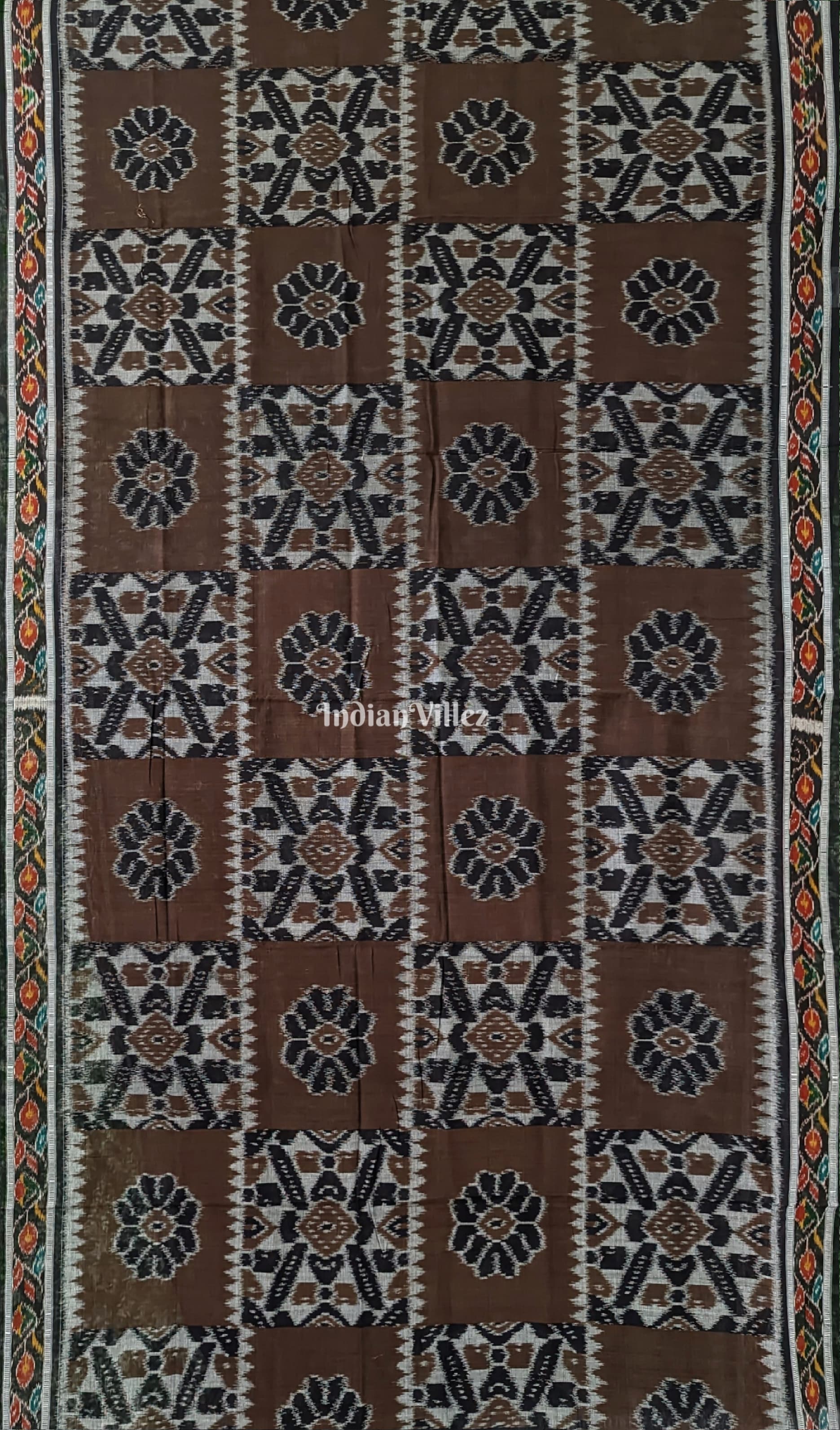 IndianVillèz Cofee Black Maniabandha Odisha Ikat Cotton Saree - view 2