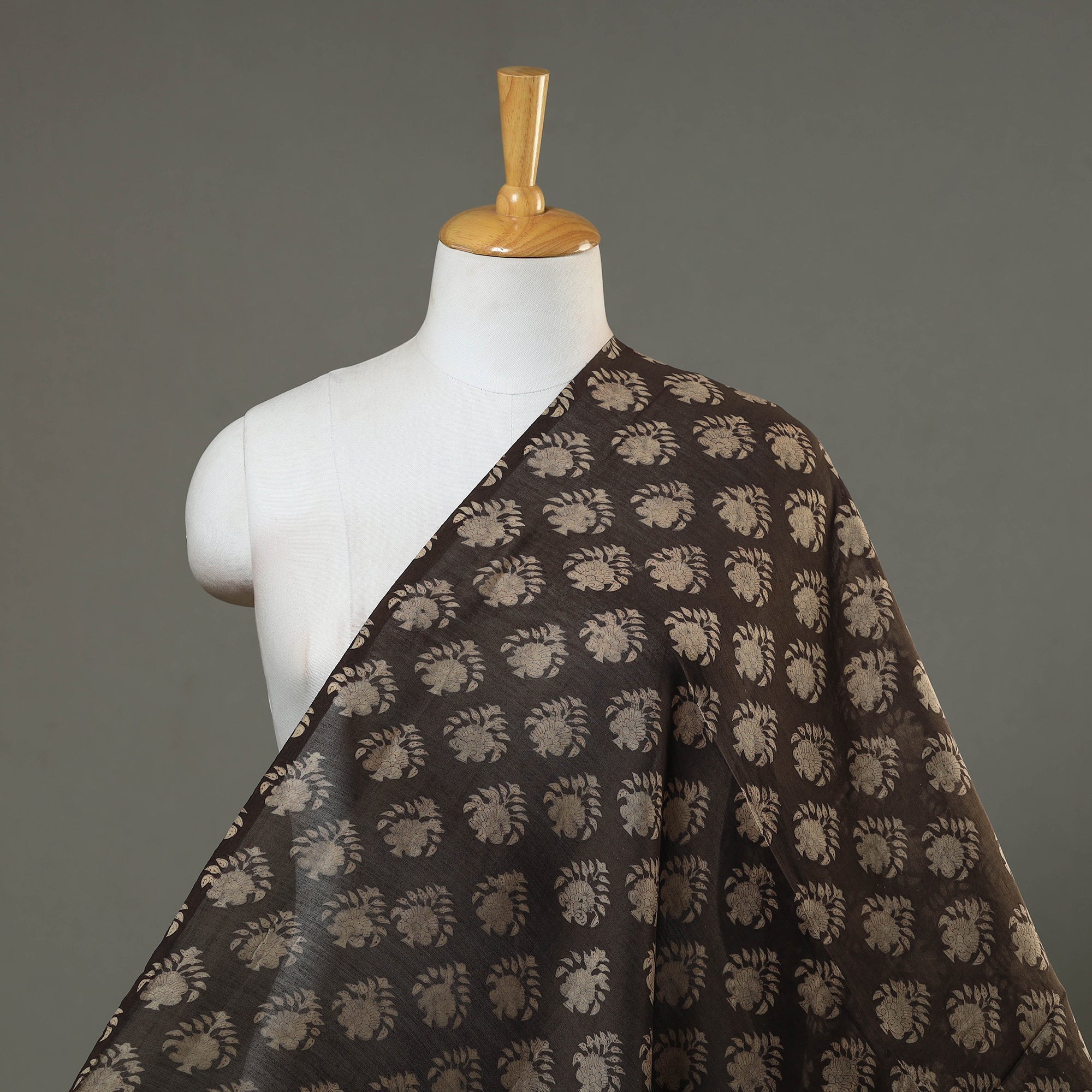 HAVELI CHRONICLES Brown - Natural Dyed Chanderi Silk Akola Print Fabric 15