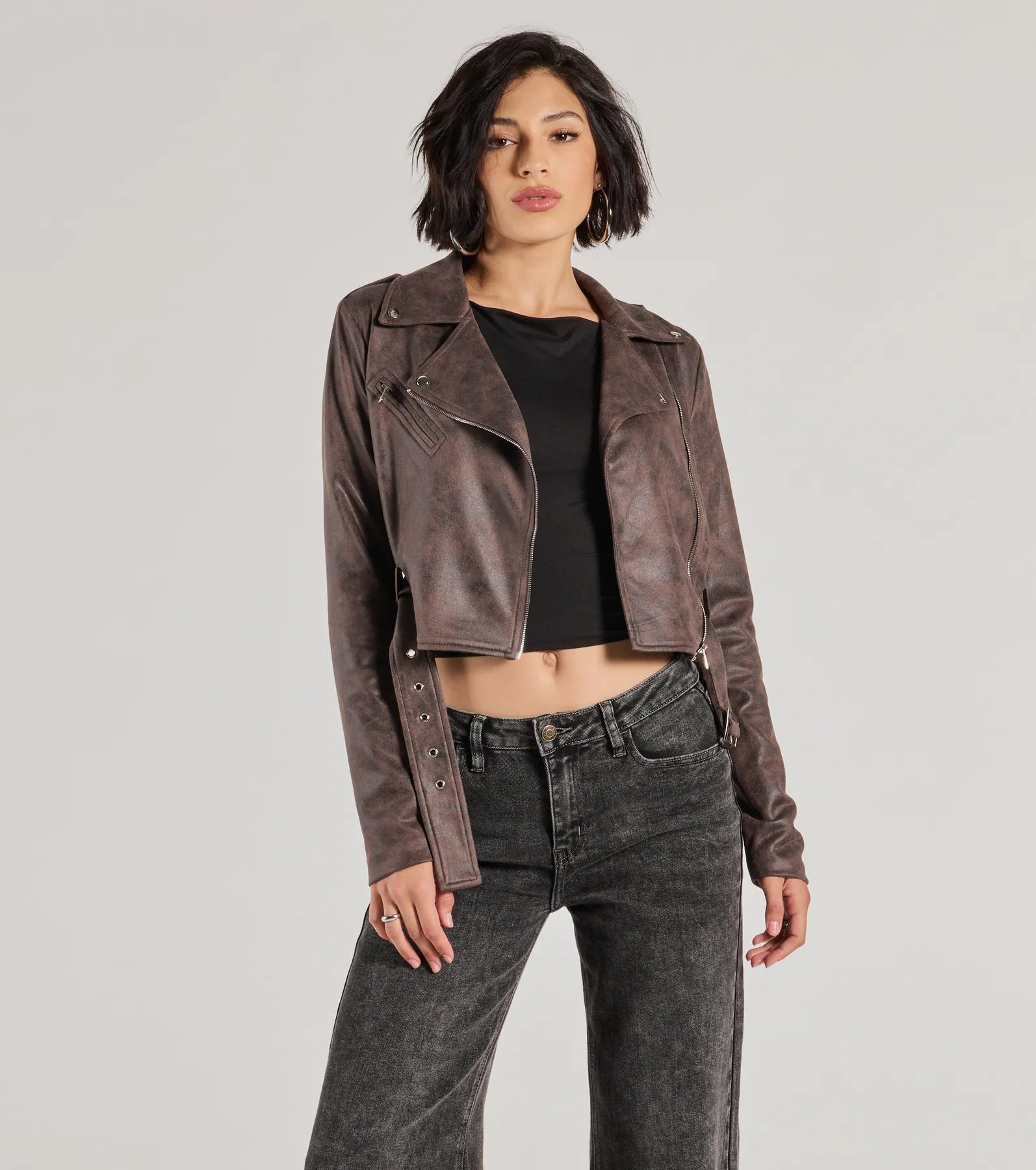 Windsor Cool Vibes Only Faux Suede Belted Moto Jacket
