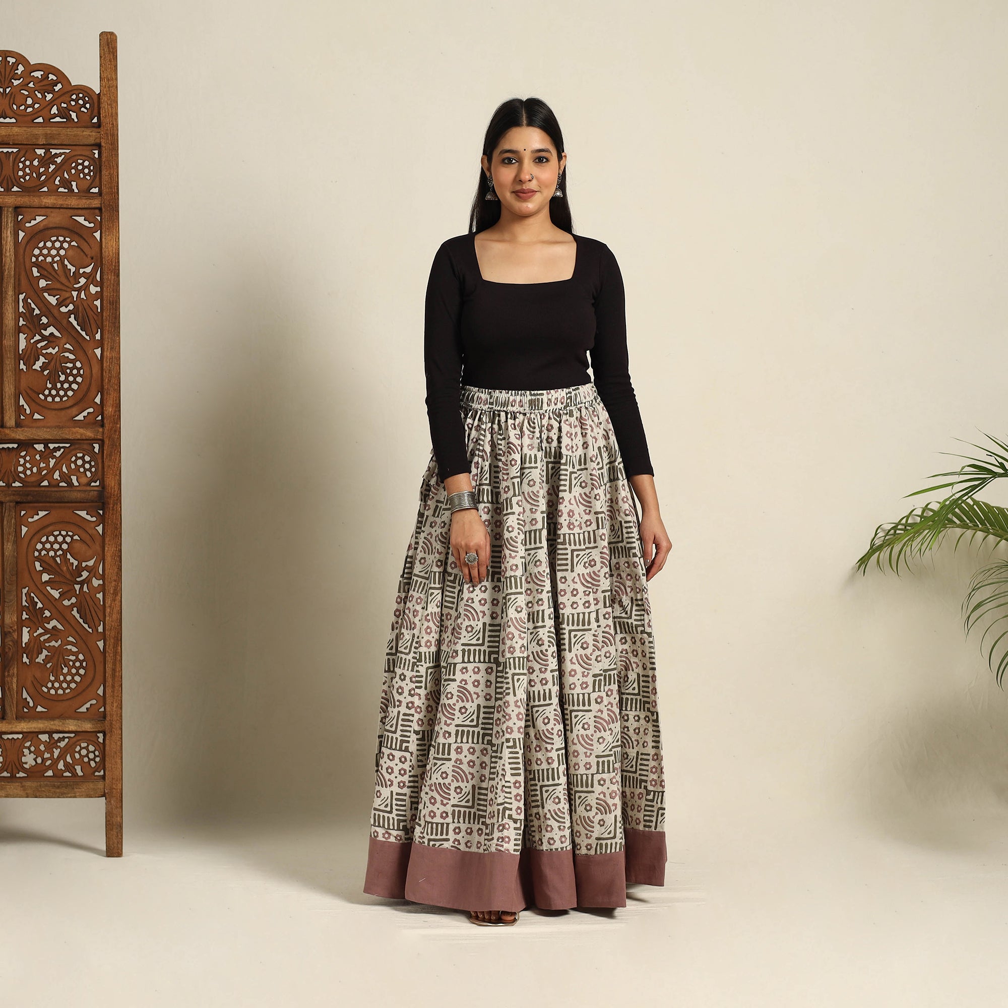 NOORI BAZAR Beige - 24 Kali Patchwork Batik Print Cotton Long Skirt 29
