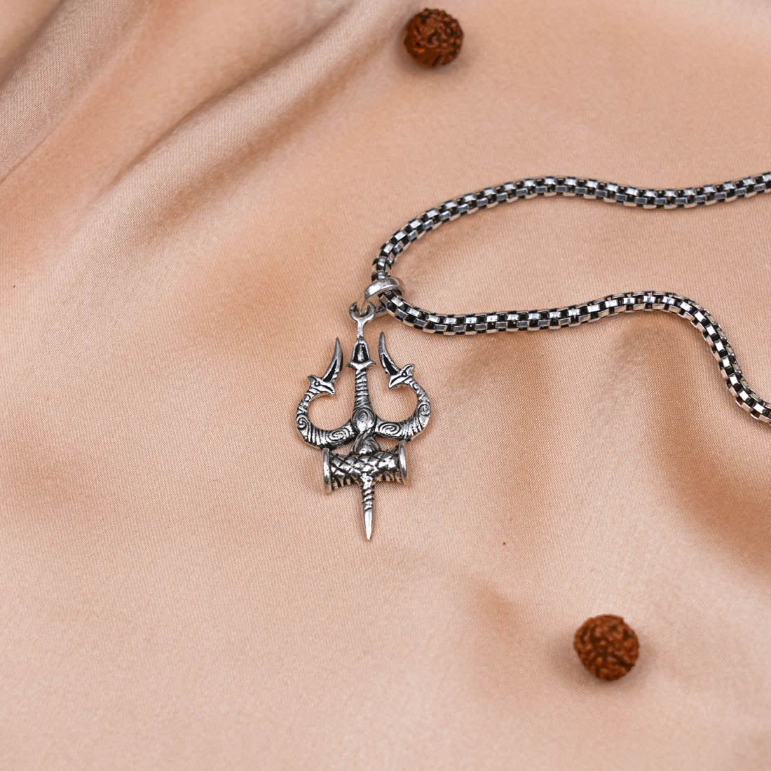 Prinjal Jewellers Silver Trishul Pendant with Chain