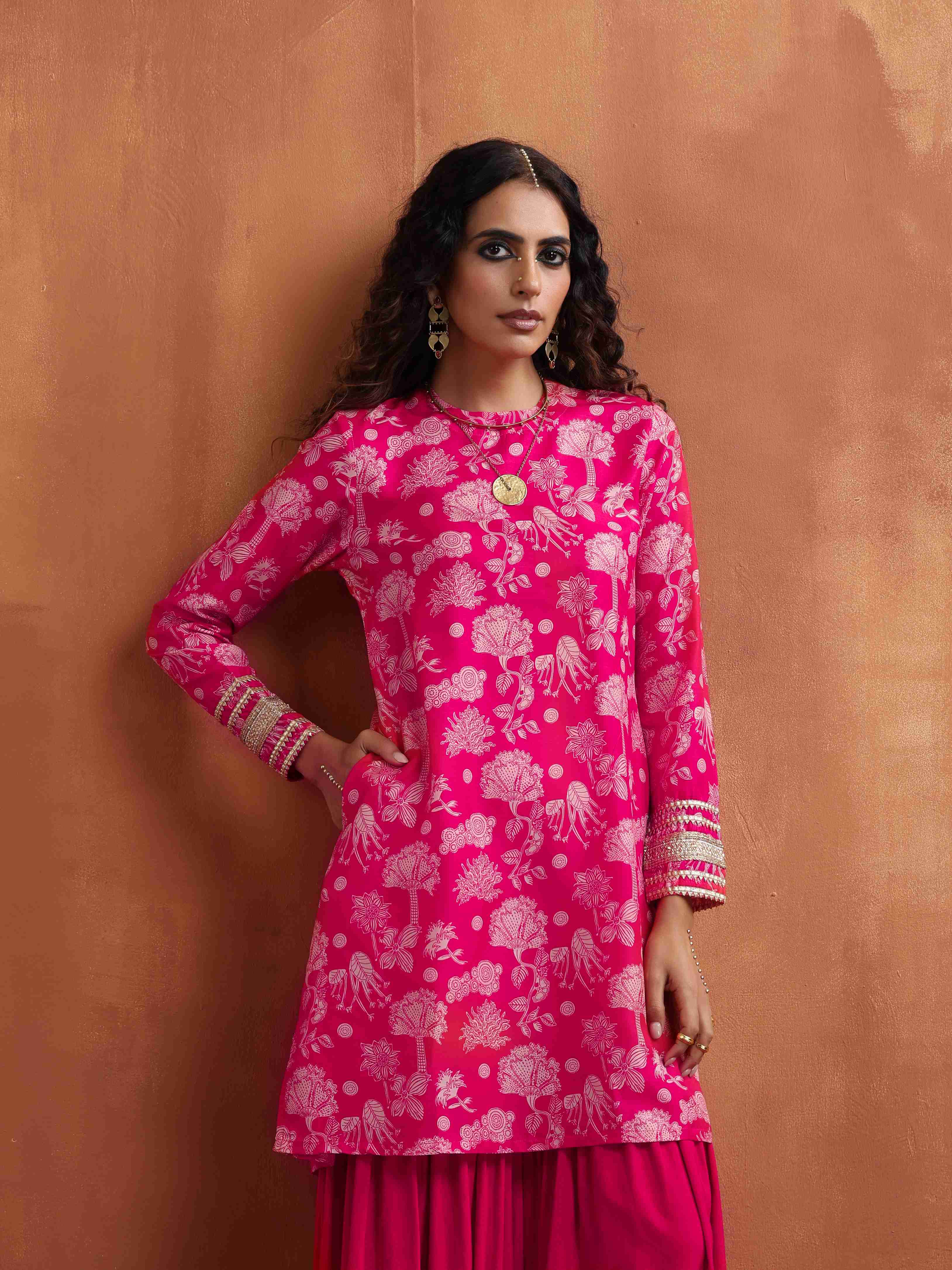 trueBrowns Red Print Sharara Set - view 4