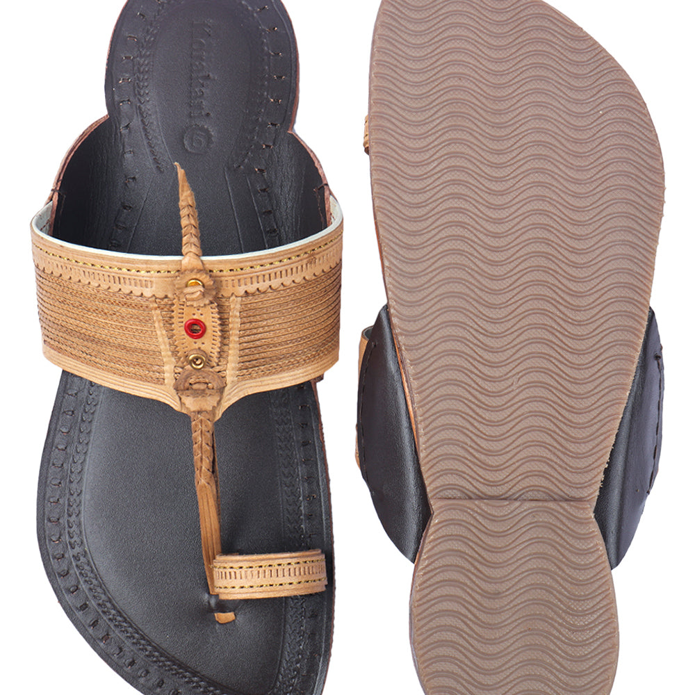 KORAKARI Brown Handstitched Leather Kolhapuri Men Slipper - view 5
