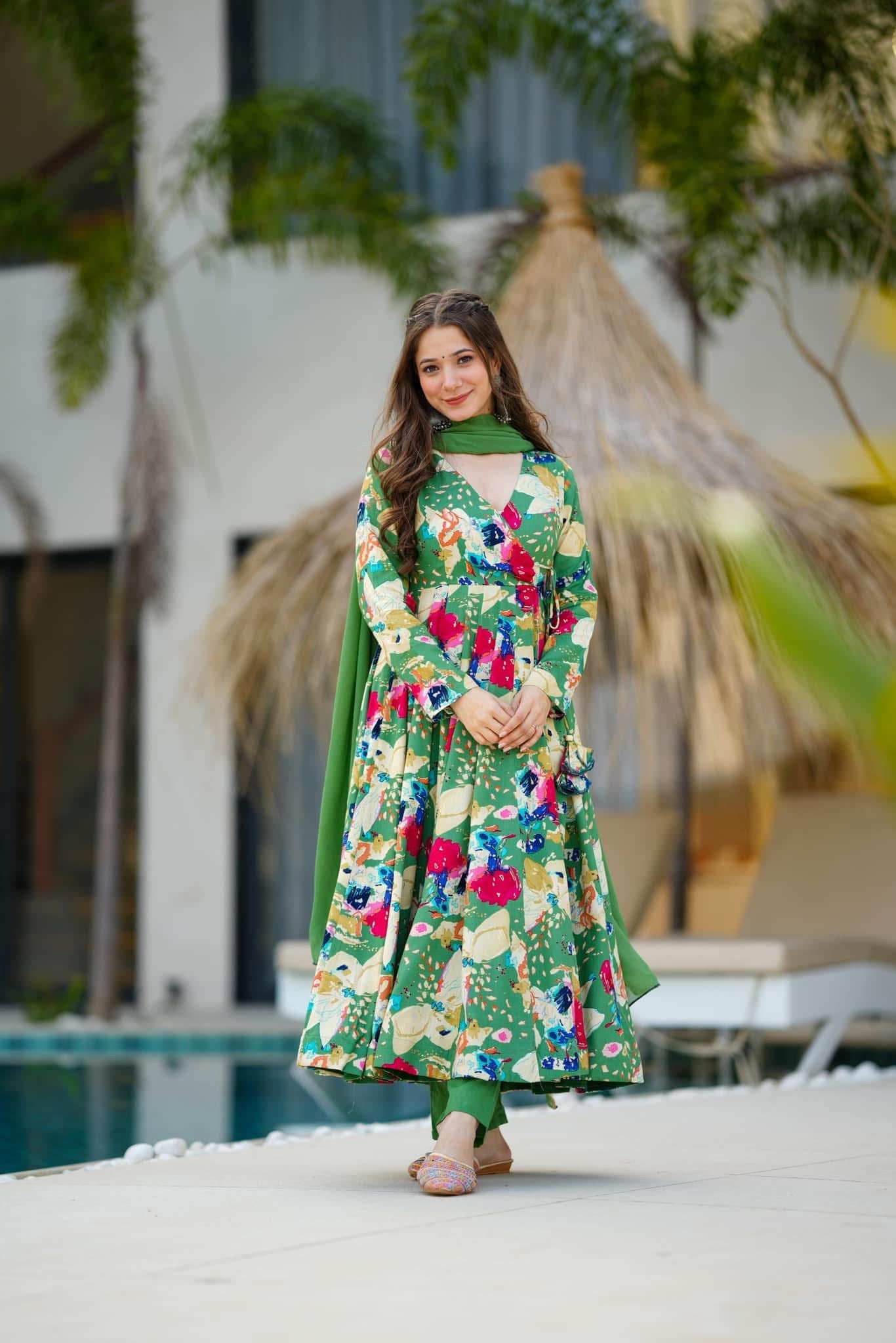 Idaho-o Zayra green rayon suit set