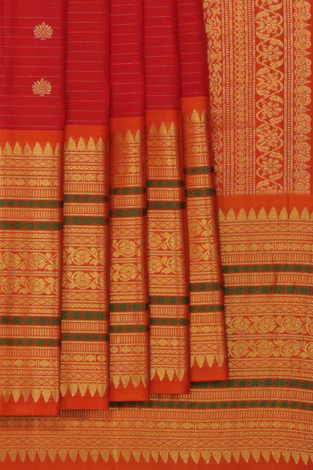 Kalanjali Gadwal Coral Red Saree – Women's