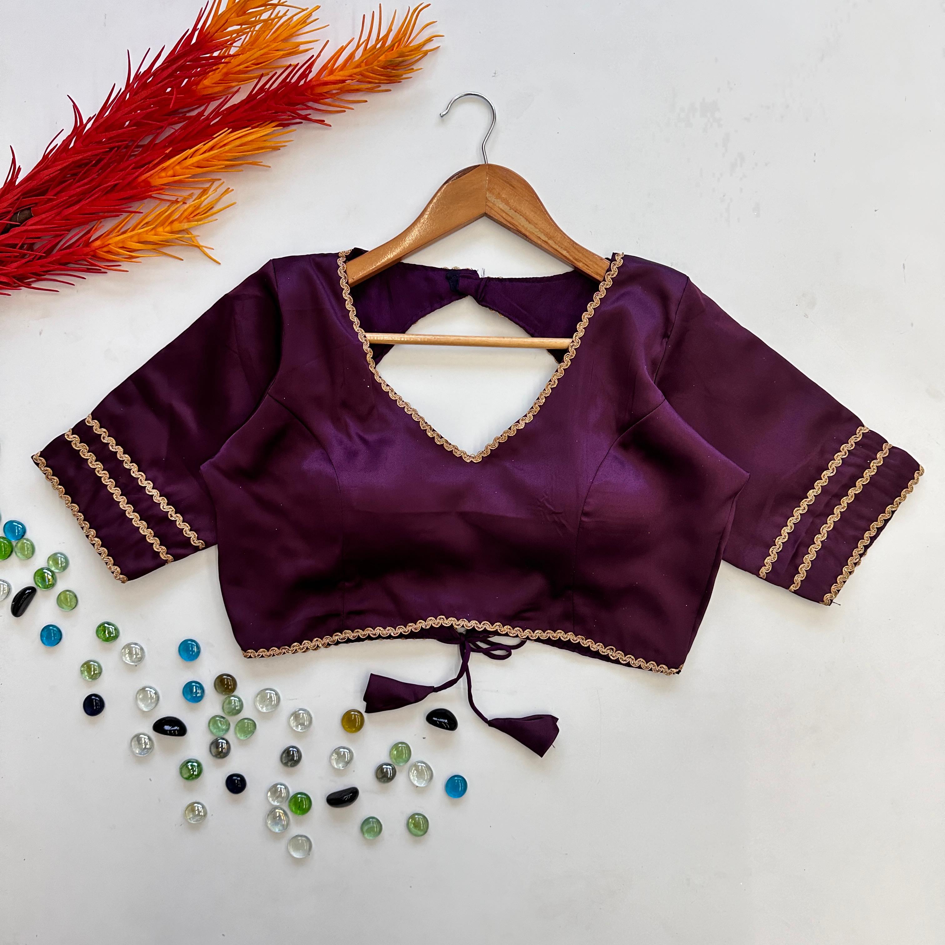 ClothsVilla Dark Purple Manali Silk Blouse with Beautiful Sequin Lace Work - view 2