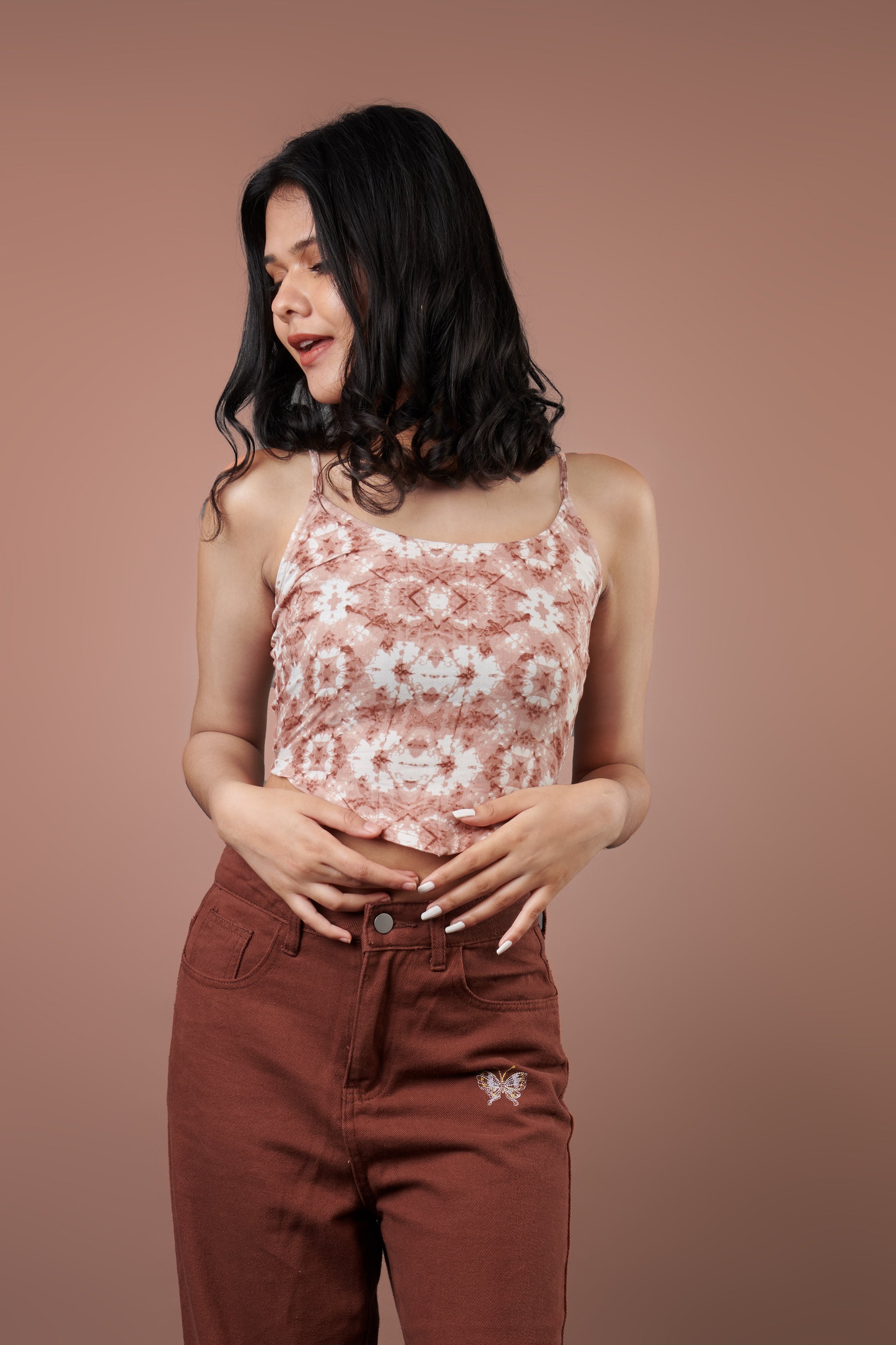 Indie Tie Dye Scarf Top – Brown - view 2