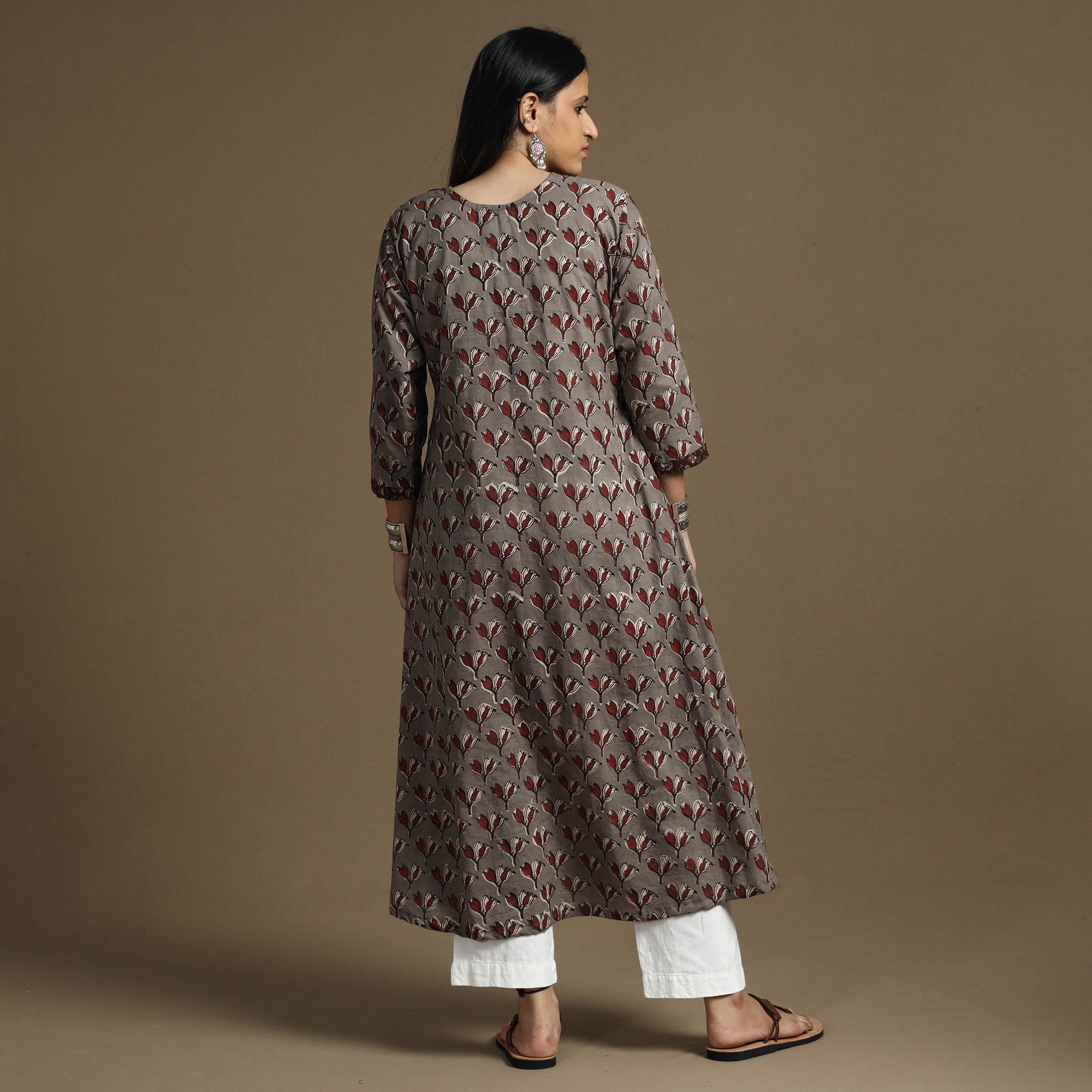 ITOKRI CASUALS Brown - Bagru Hand Block Printed Cotton A-Line Long Kurta - view 6