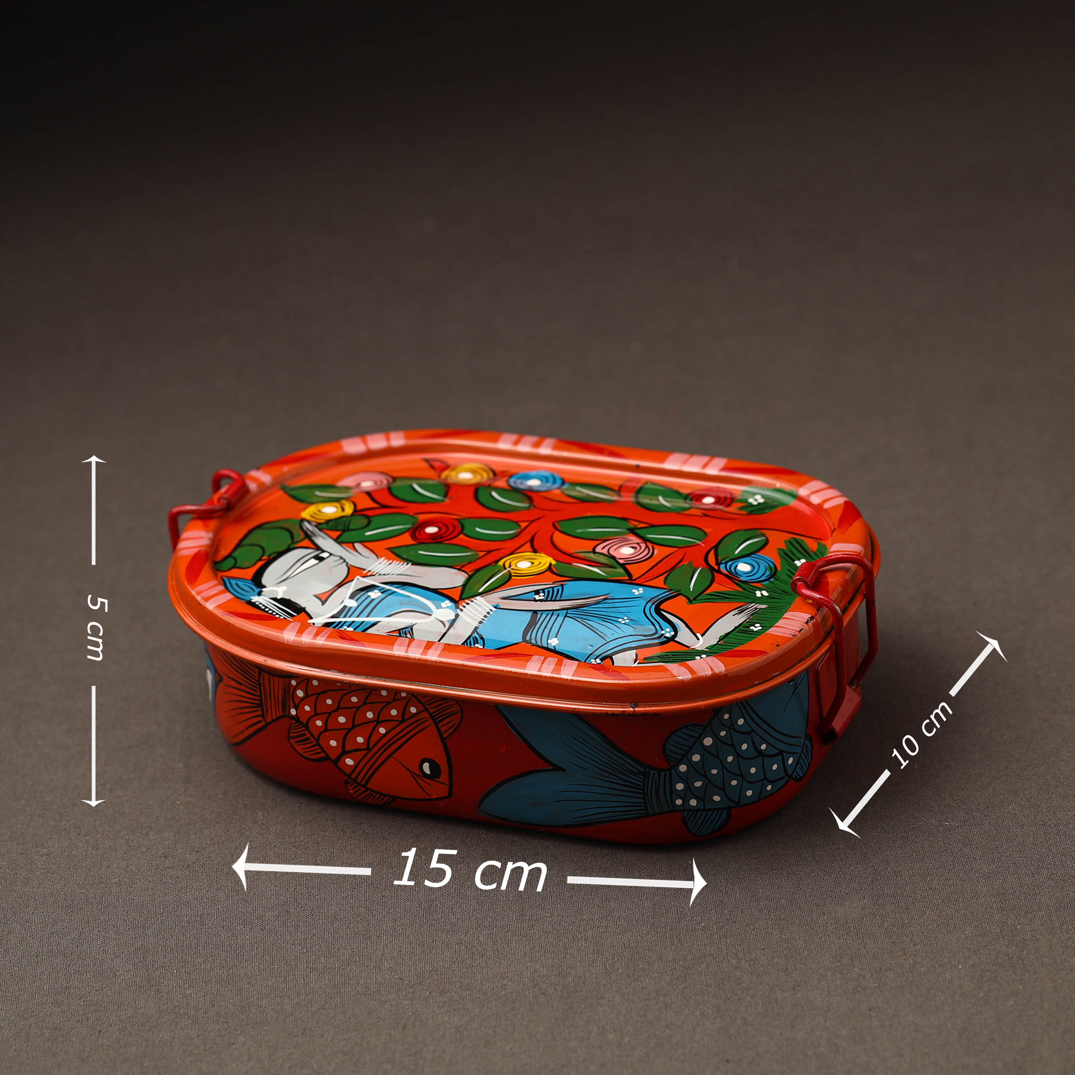 AAYAAS Bengal Patua Handpainted Stainless Steel Rectangle Lunch Box (6 x 4 in) - view 3