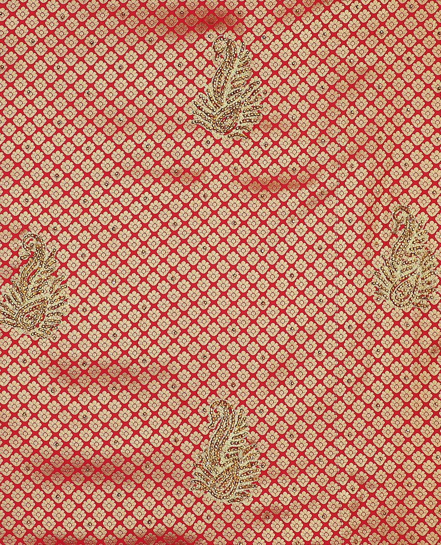TheShoppothys Red jacquard & stonework silksaree,zari & stone embroidery scallop cutwork border & pallu of big paisleys with stonework - view 6