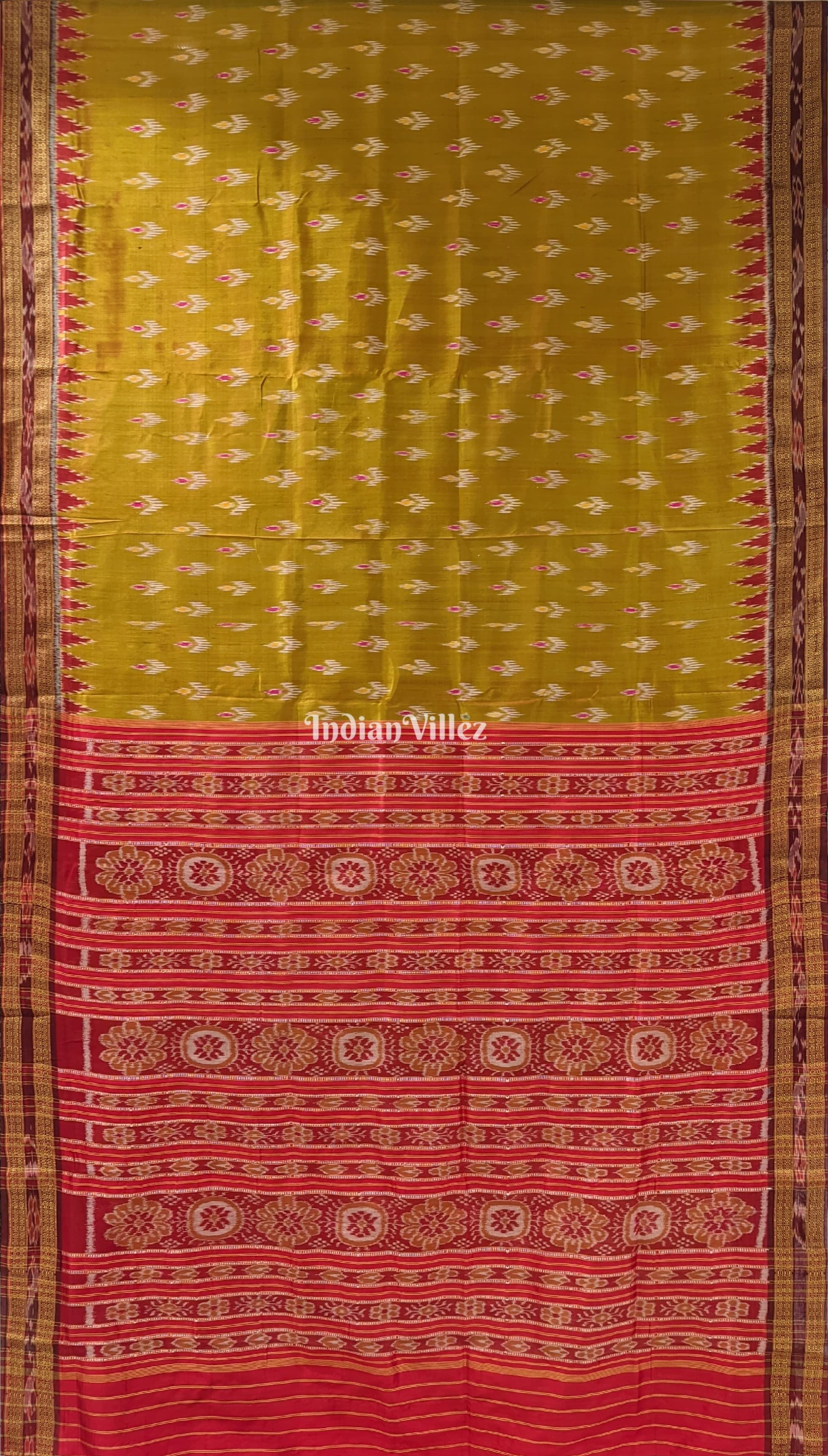 IndianVillèz Mehendi Dual Tone Mayur Chandrika Khandua Silk Saree - view 5