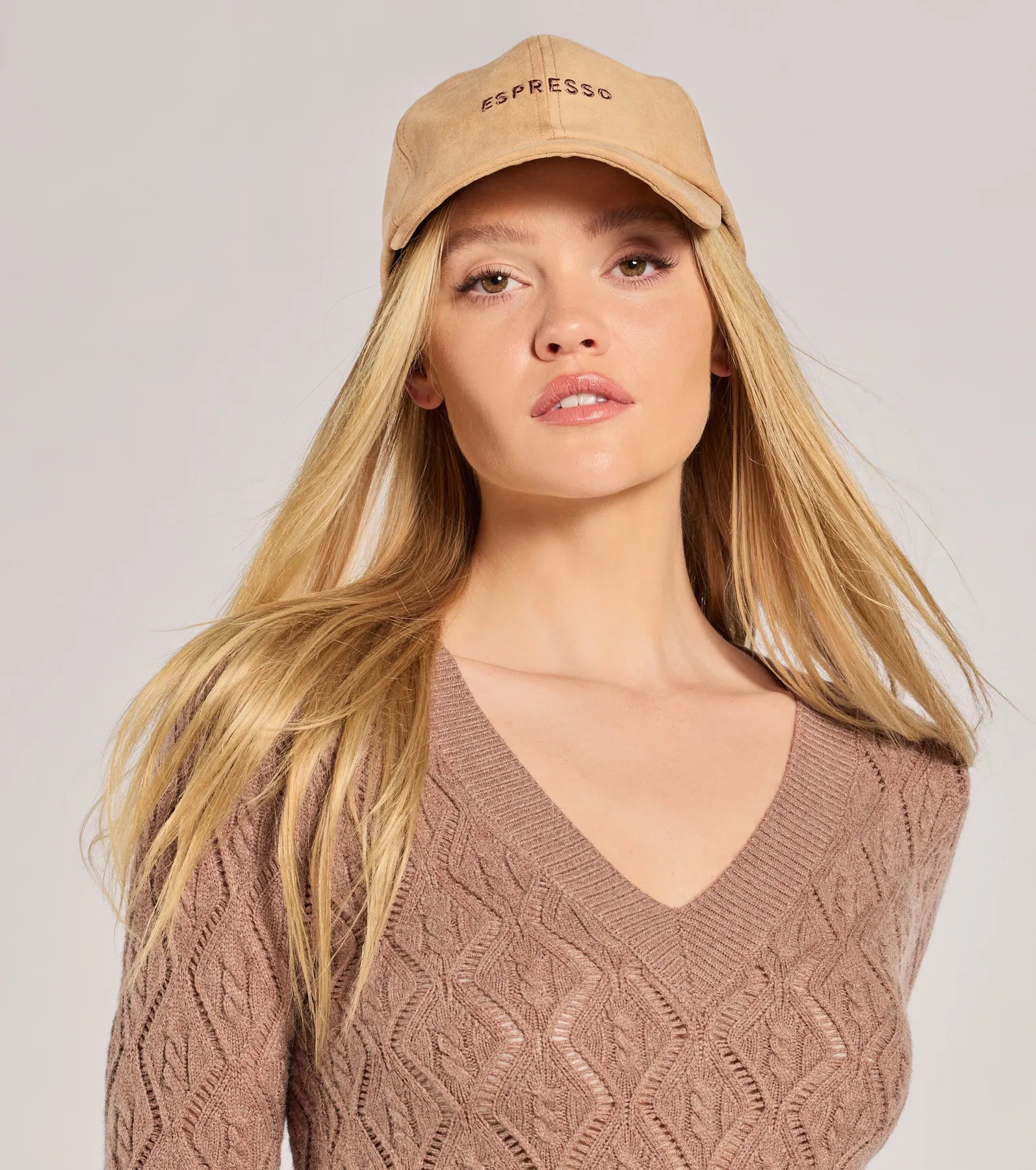 Windsor Faux Suede Espresso Script Cap – BEIGE