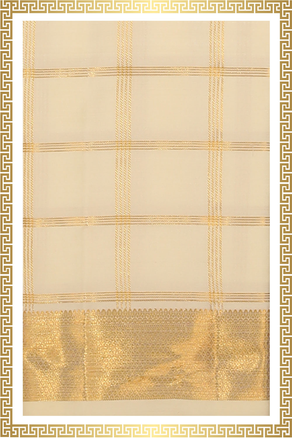 Kalanjali Kanchi Silk Ivory Cream Traditional Dhoti With Kanduva (8 X 4)
