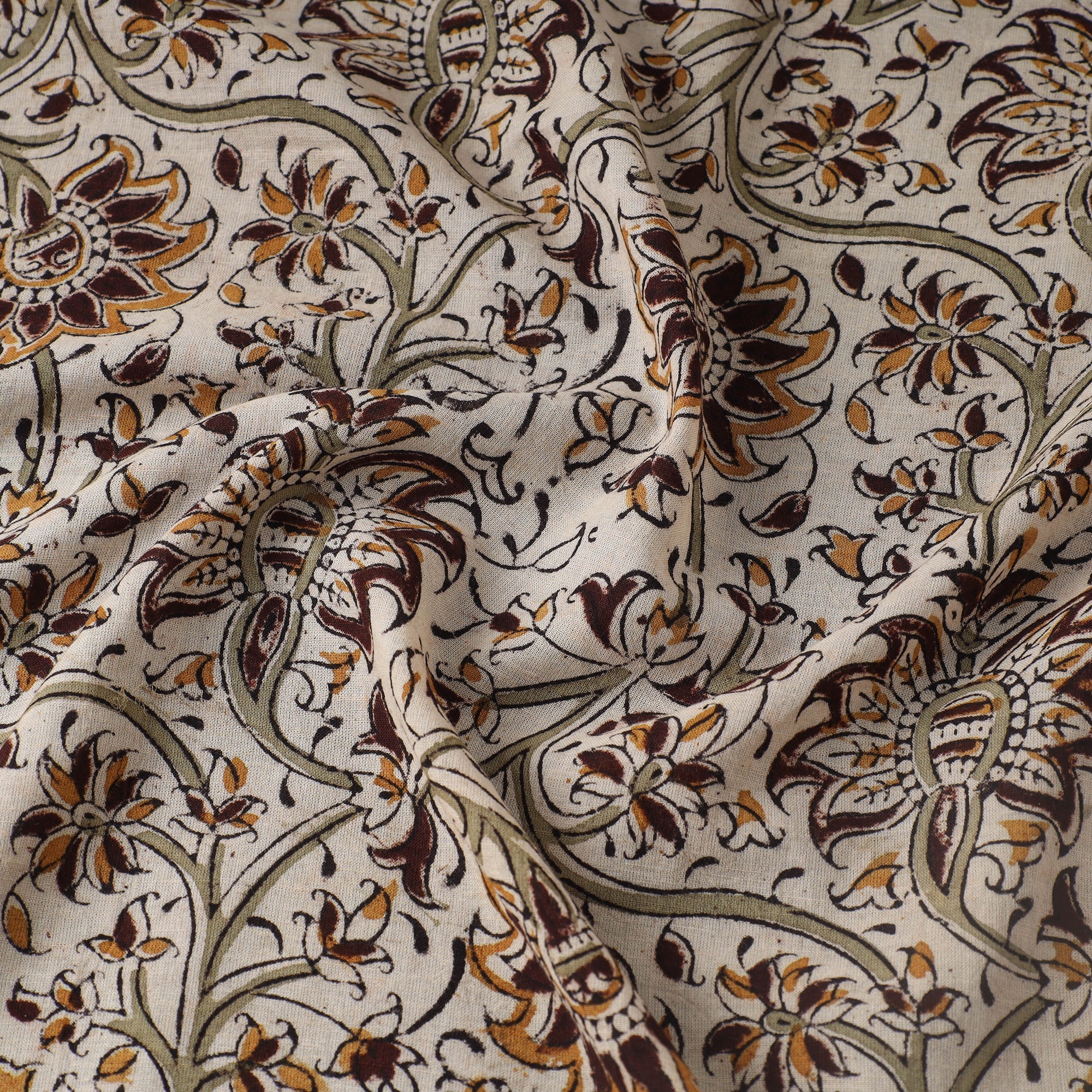 VENKATA BHANU KALAMKARI PEDANA Beige - Pedana Kalamkari Hand Block Printed Mul Cotton Fabric 09 - view 3