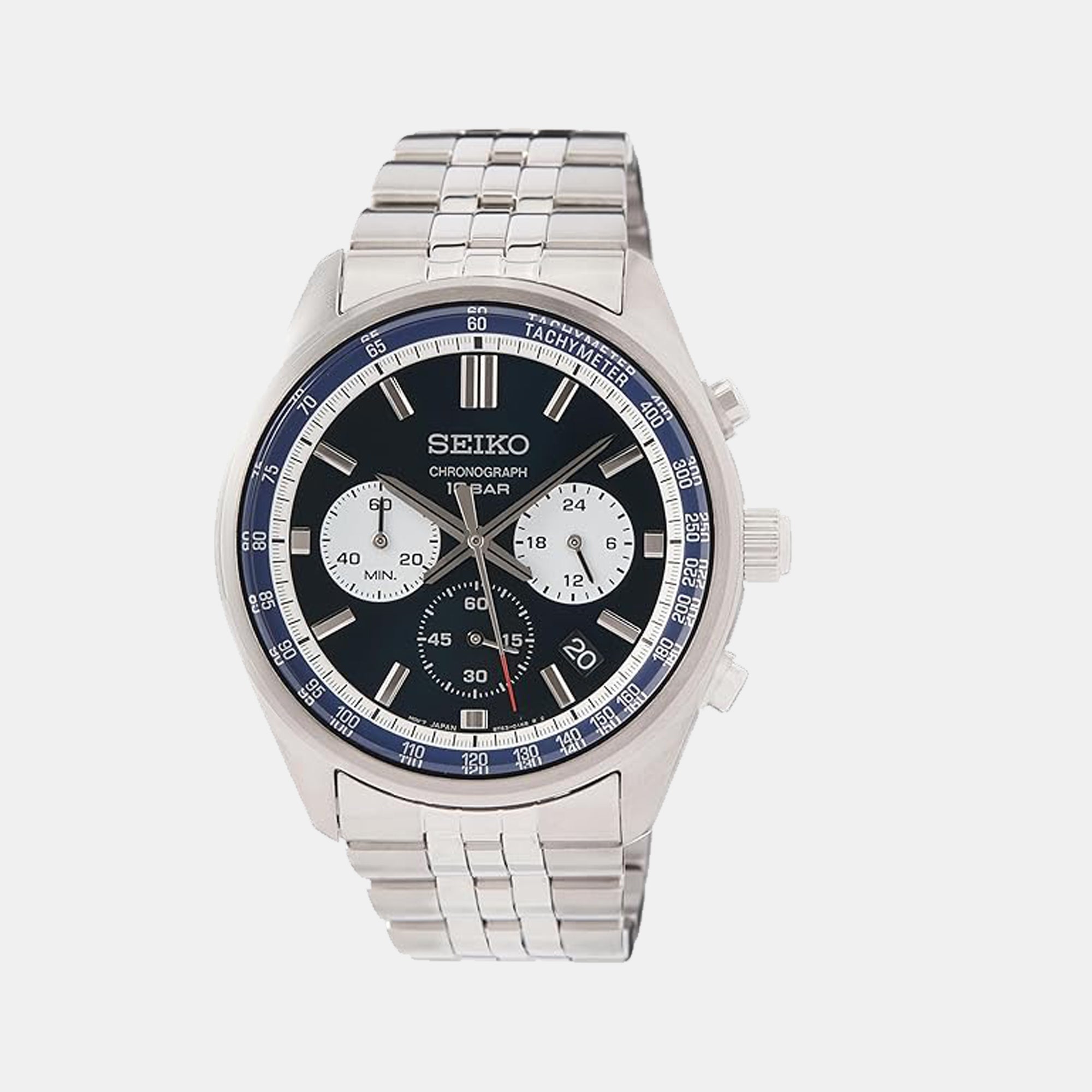 Seiko Dress Men Quartz Blue Dial Chronograph Stainless Steel Watch SSB427P1