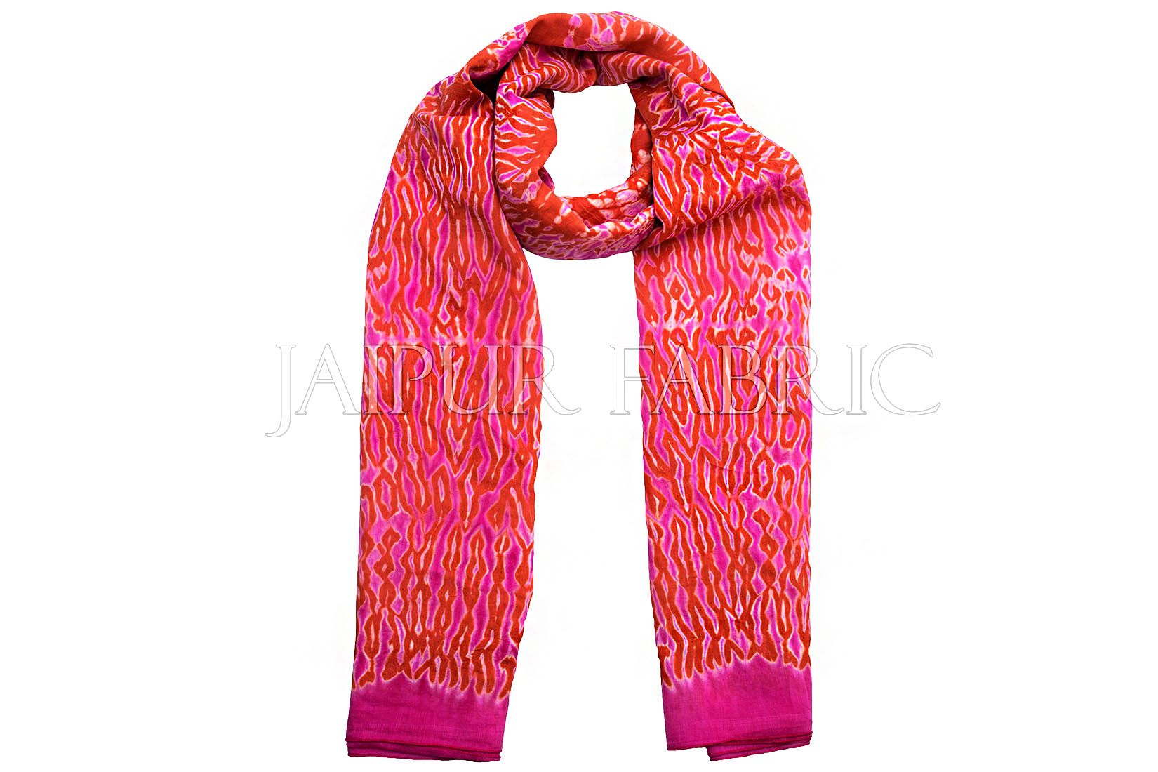 JaipurFabric® Pink and Orange Handmade Bandhej Work Cotton Scarf