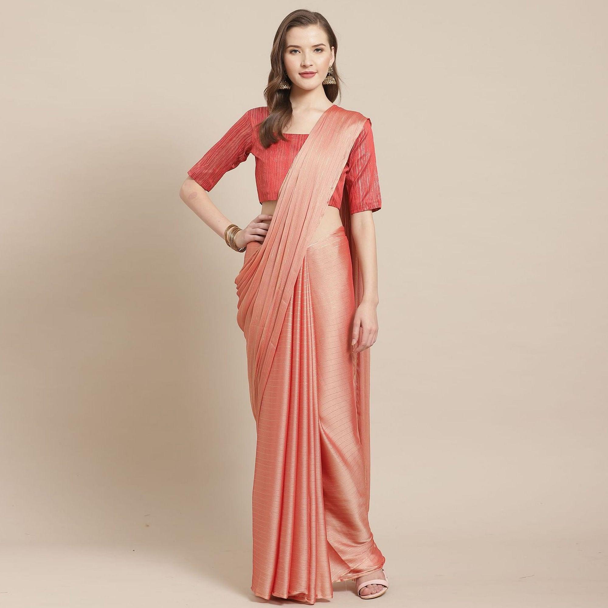 Peachmode Imposing Peach Colored Casual Wear Printed Poly Georgette Saree