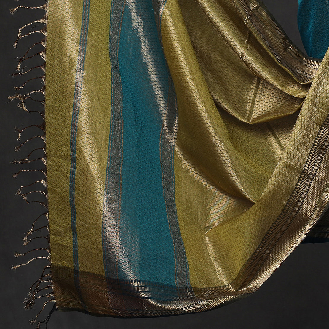 ITOKRI CRAFTS INITIATIVE Blue - 2pc Tissue Zari Handloom Cotton Maheshwari Dress Material - view 4