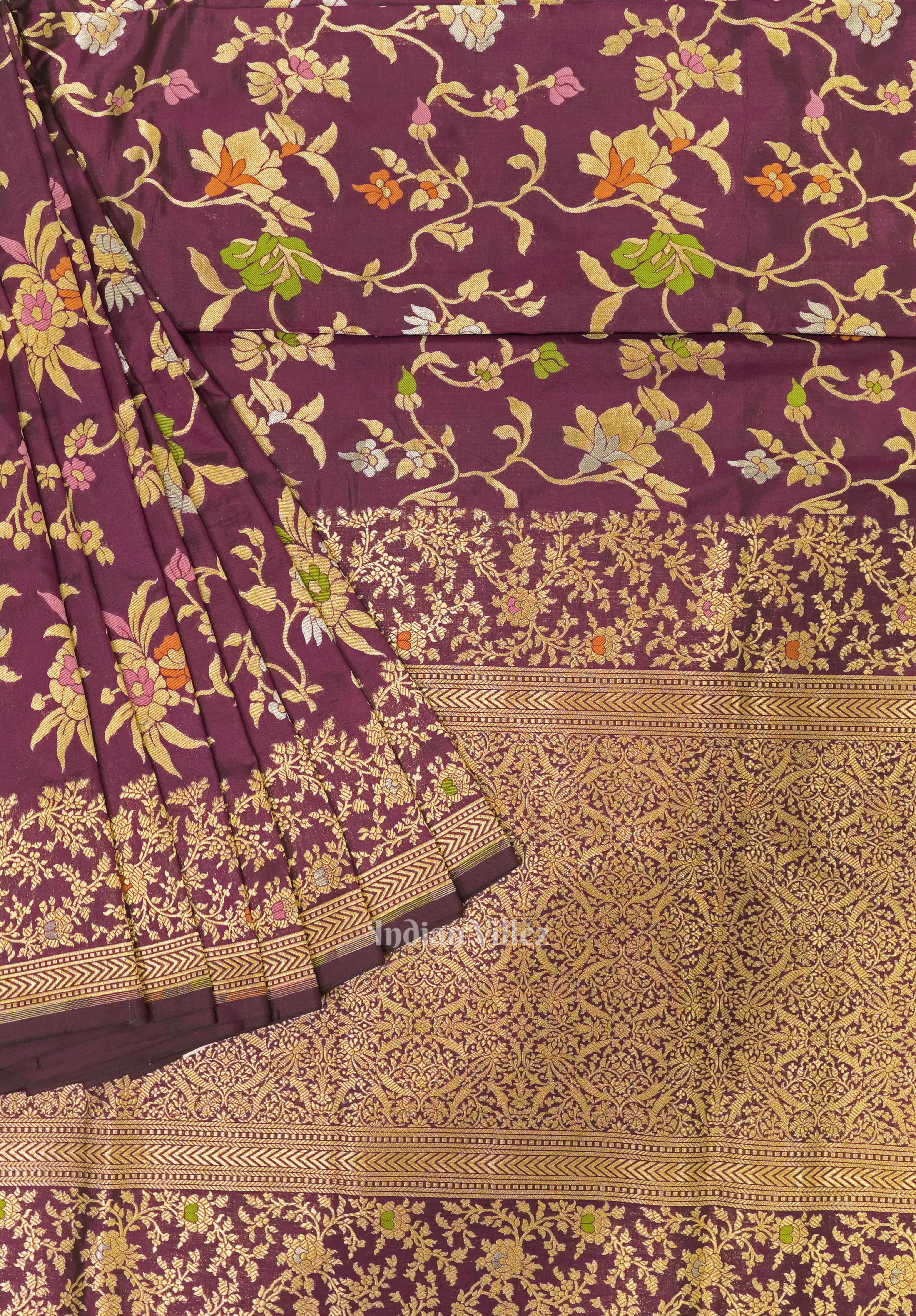IndianVillèz Purple Meenakari Banarasi Katan Silk Saree