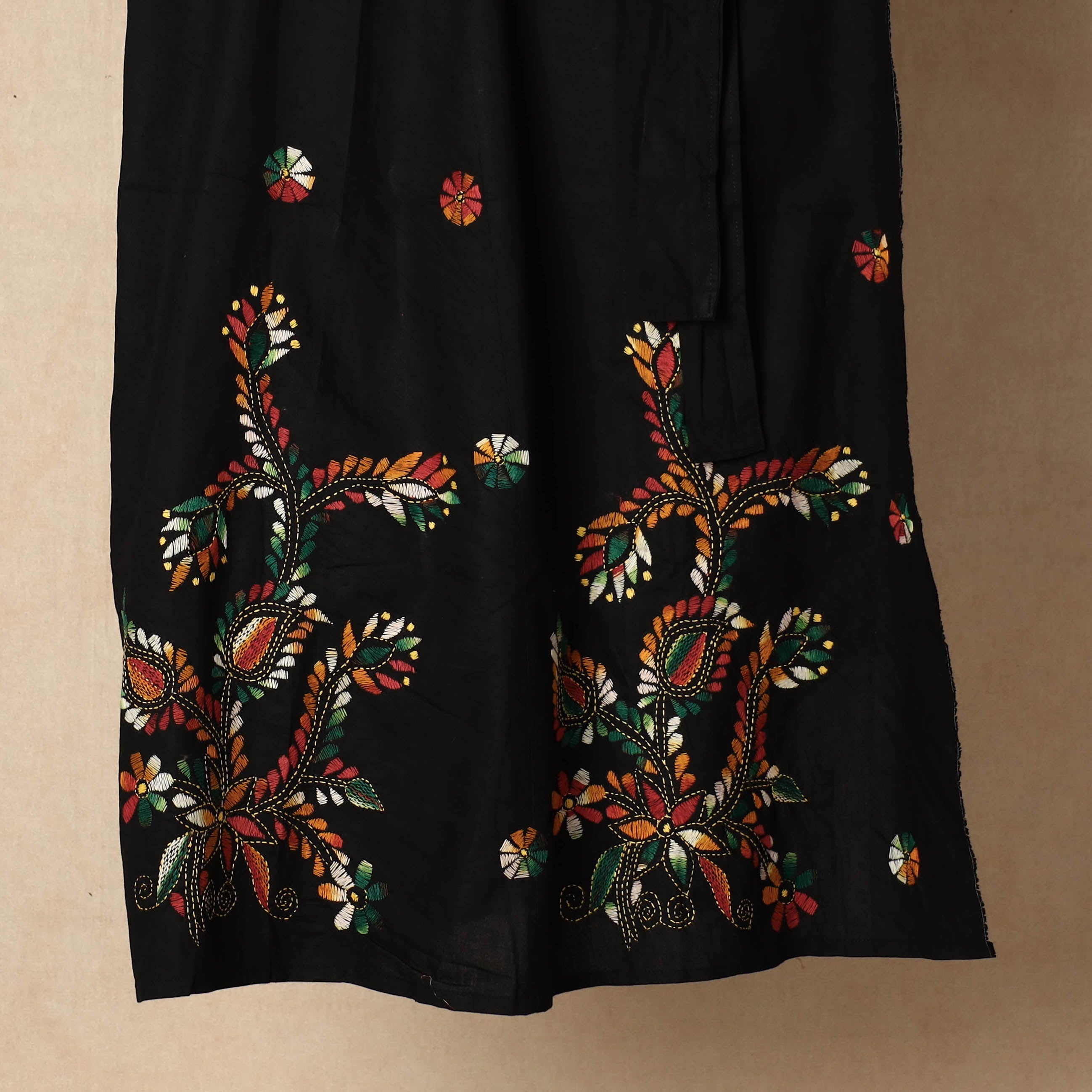 KHUSHBASH - HAPPY LOOM OF EAST Black - Bengal Kantha Embroidery Cotton Wrap Around Skirt - view 4