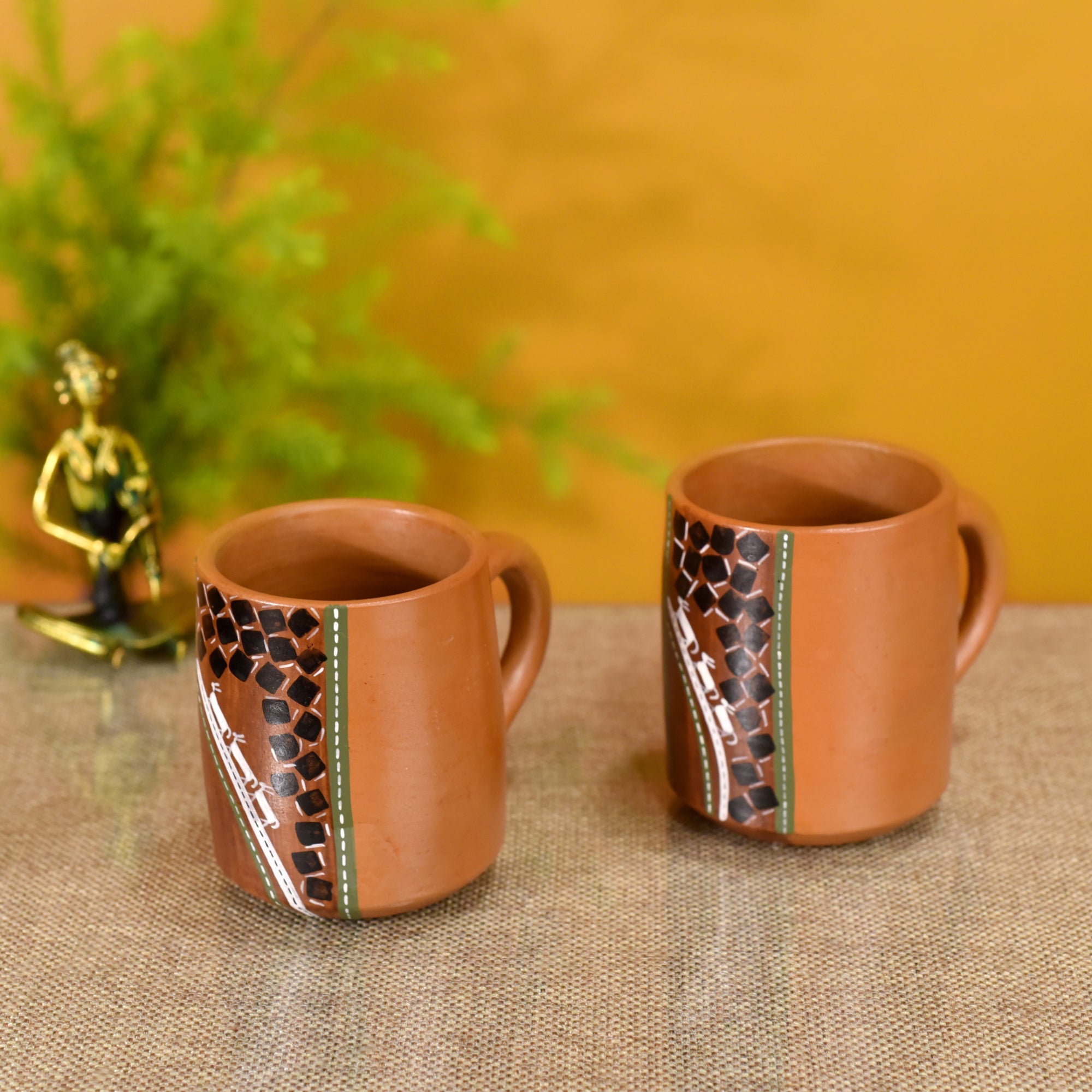 ART CREATIONS BY SUMAN SONTHALIA Brown - Knosh-1 Earthen Cups with Tribal Motifs (4.5x3x3.6)