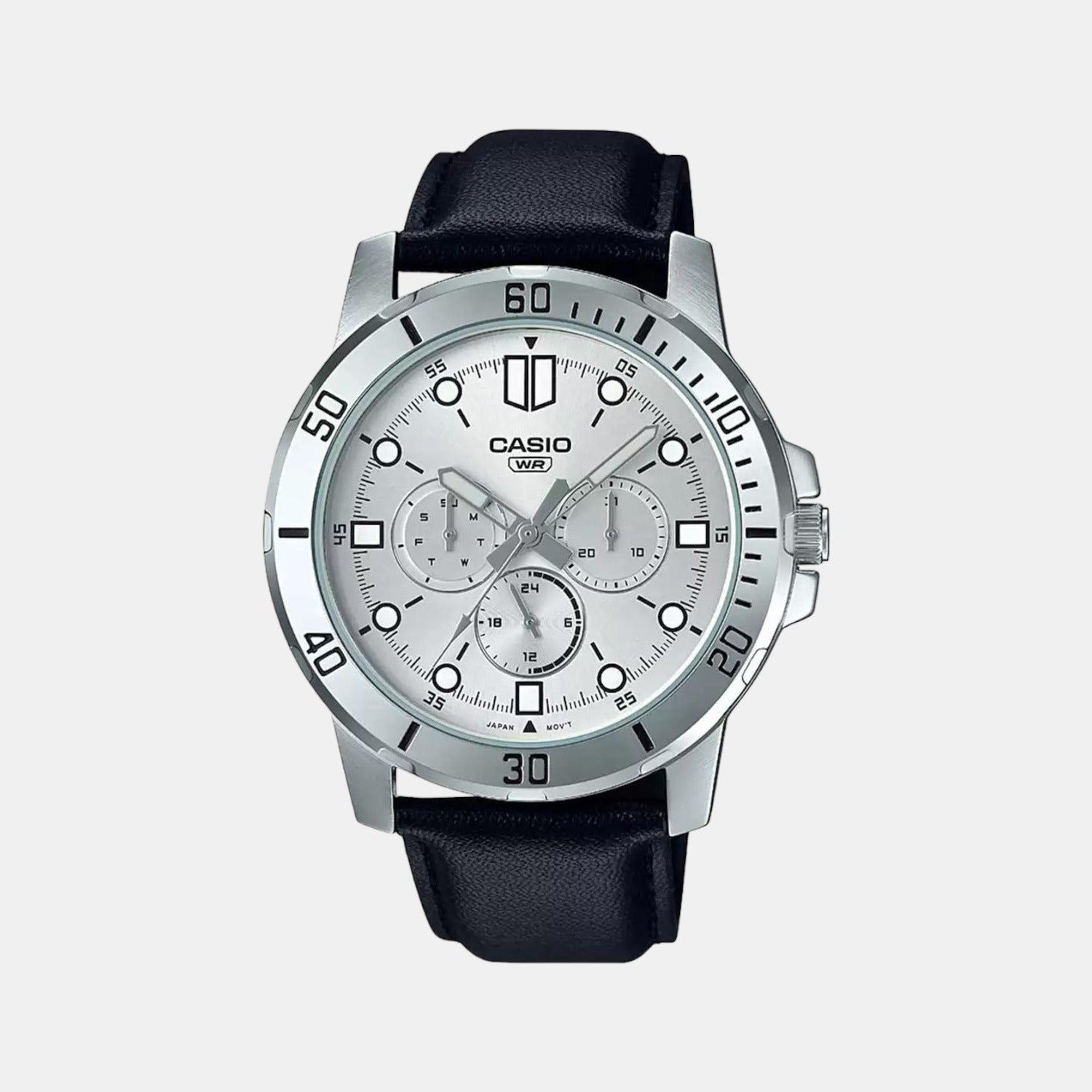 Casio Enticer Men Quartz Silver Dial Chronograph Leather Watch A1753