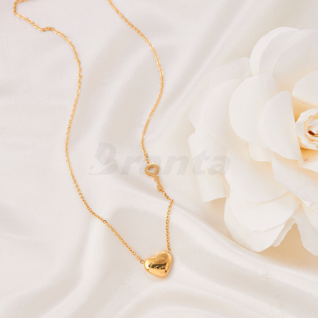 Branta Golden Heart and Key Necklace