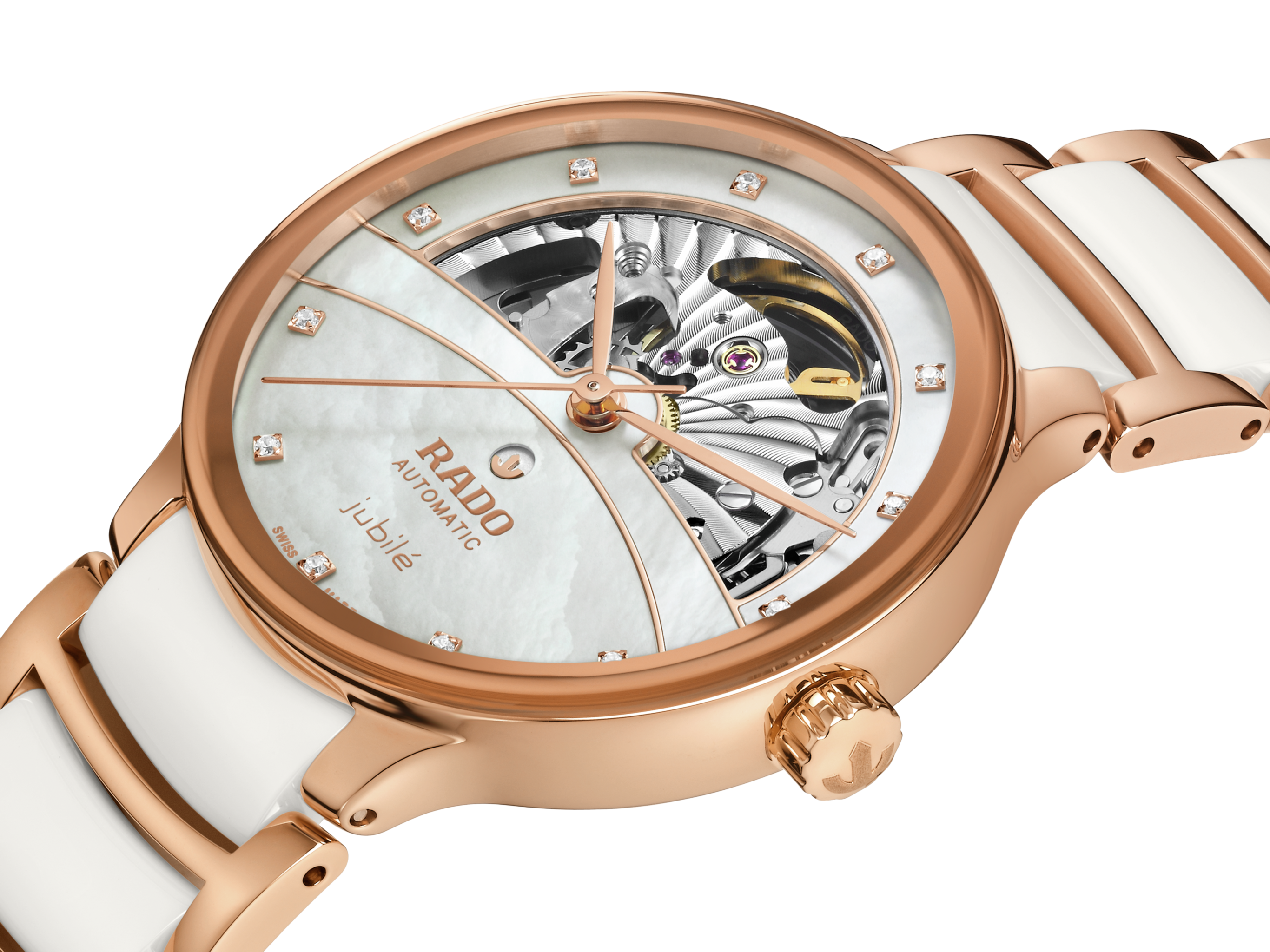 Rado Centrix Automatic Diamonds Open Heart Rose Gold & White Dial Women 35MM - view 2