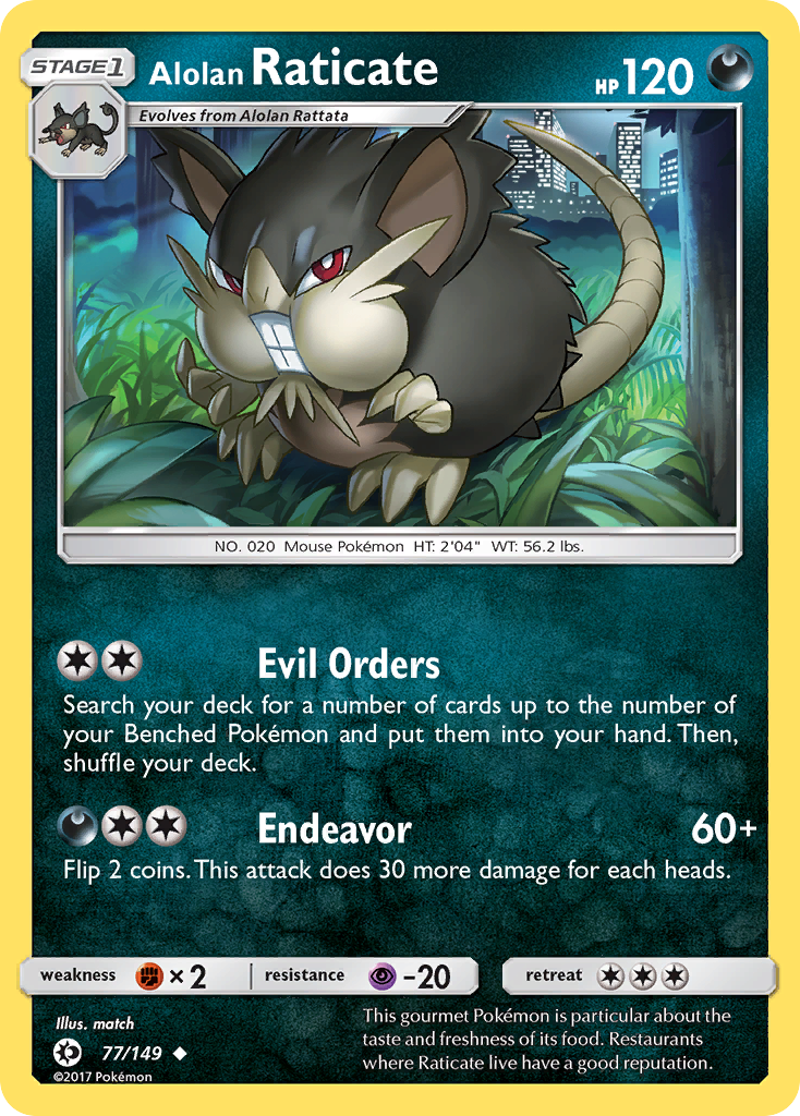 Uncommon sm1-77 reverse – Pokémon Alolan Raticate - 77/149 - Uncommon [sm1-77] [Reverse Holo] - Alolan Raticate - 77/149 - Uncommon