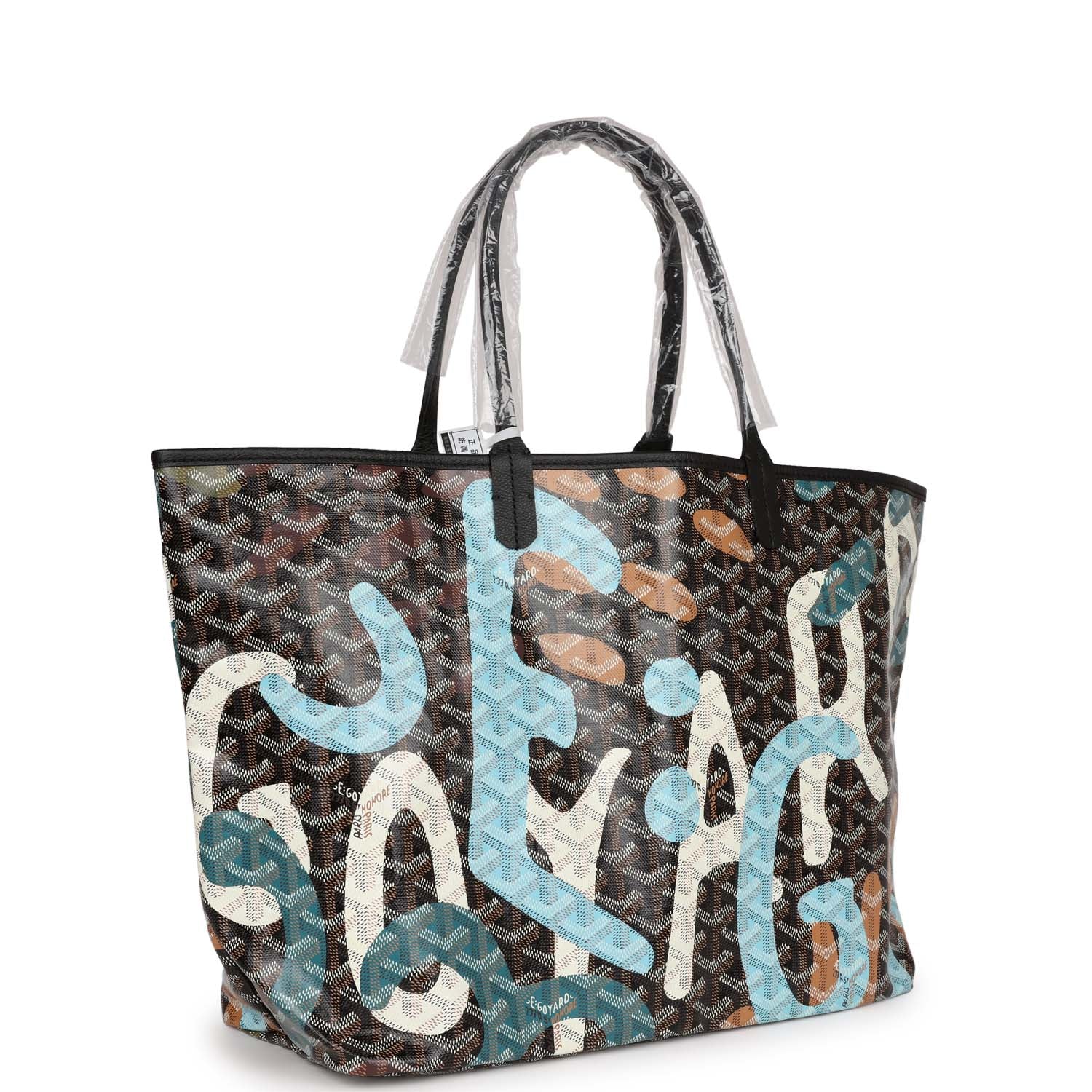 Cop Underdog Goyard Limited Edition Black Goyardine Canvas Blue Camou Lettres flage St. Louis PM Tote Bag Palladium Hardware - view 2