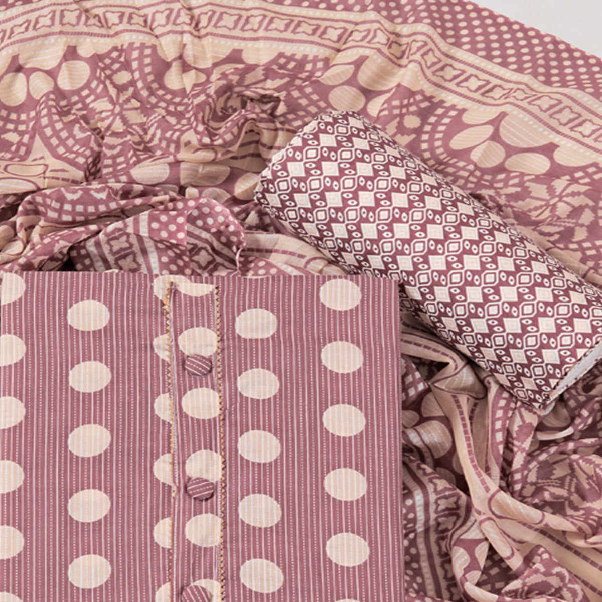 Peachmode Mauve Printed With Gota Patti Work Pure Cotton Dress Material - view 2