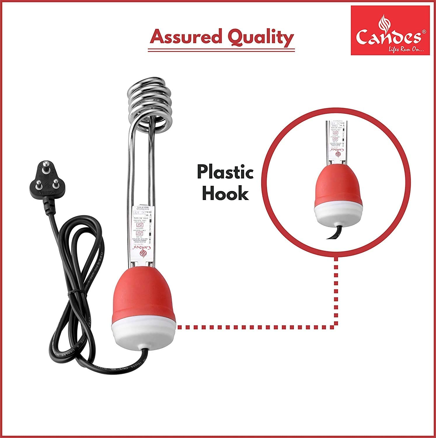 Candes Grand ISI Mark Shock-Proof & Water-Proof 2000W Shock Proof Immersion Heater Rod (Red, White) Pack of 2 - view 4