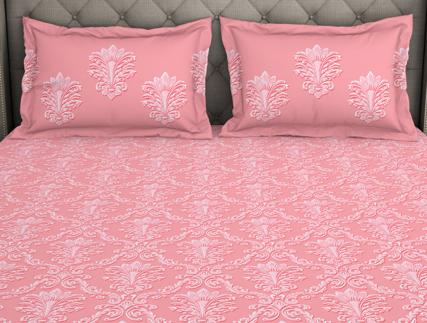 Spaces India Floral Pale Rosette - Pink 100% Cotton Double Bedsheet - Queens Garden By Spaces - view 4