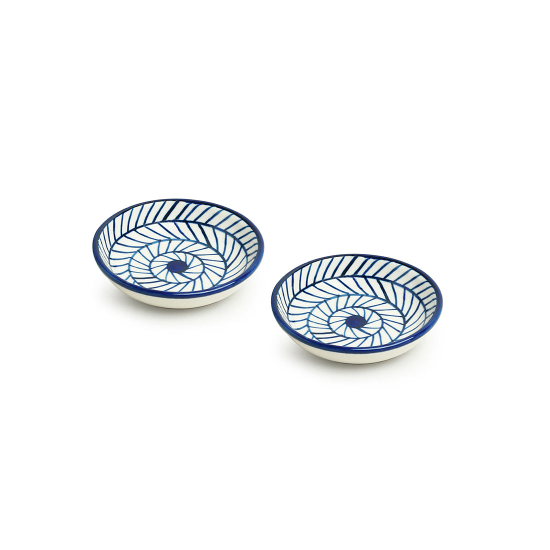 EXCLUSIVELANE 'Indigo Chevron' Handpainted Ceramic Chutney Bowls (Set of 2, 25 ML, Microwave Safe) - view 2