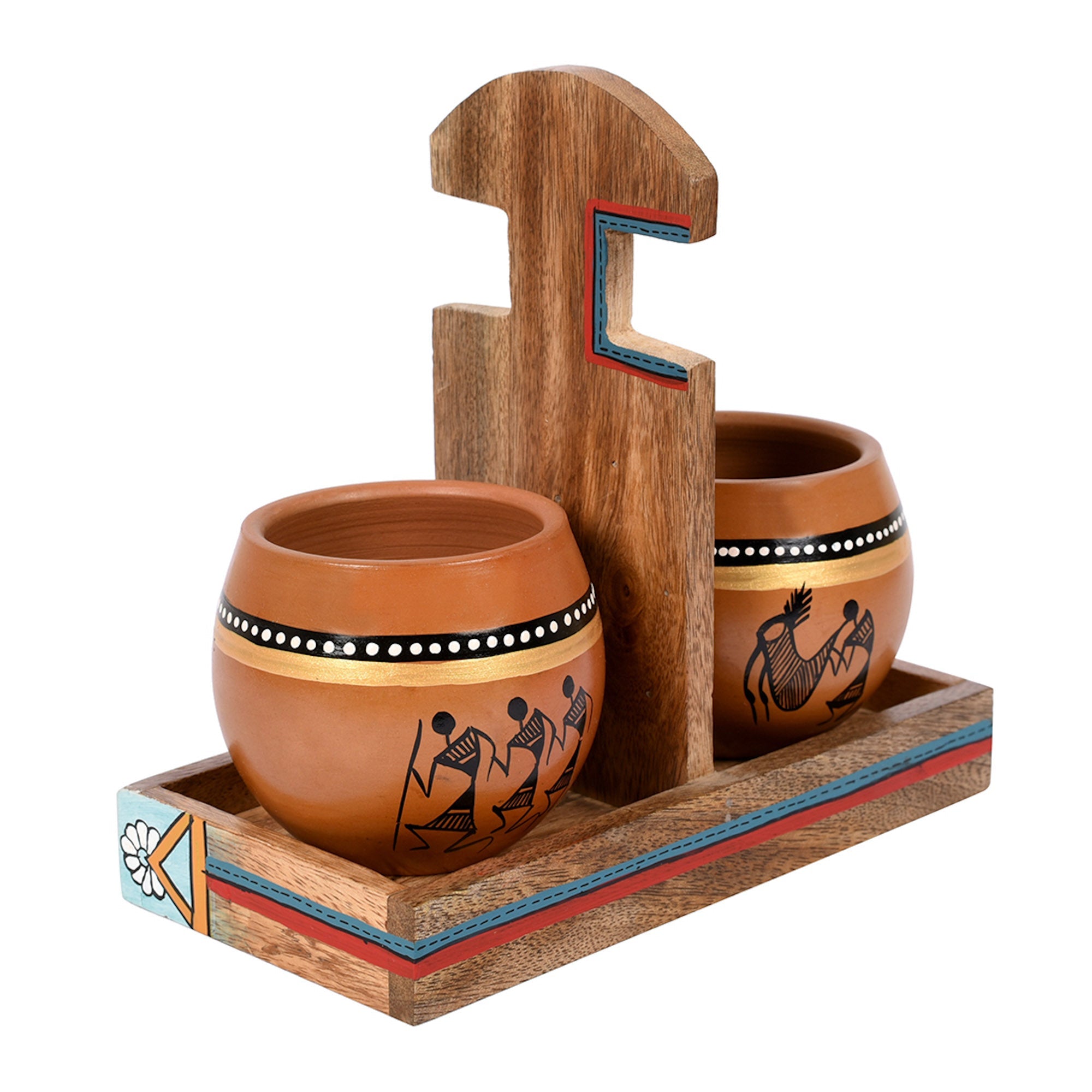 ART CREATIONS BY SUMAN SONTHALIA Brown - Cup Holder & 2 Earthen Kullad (Set of 3) (7x3.3x7) - view 2