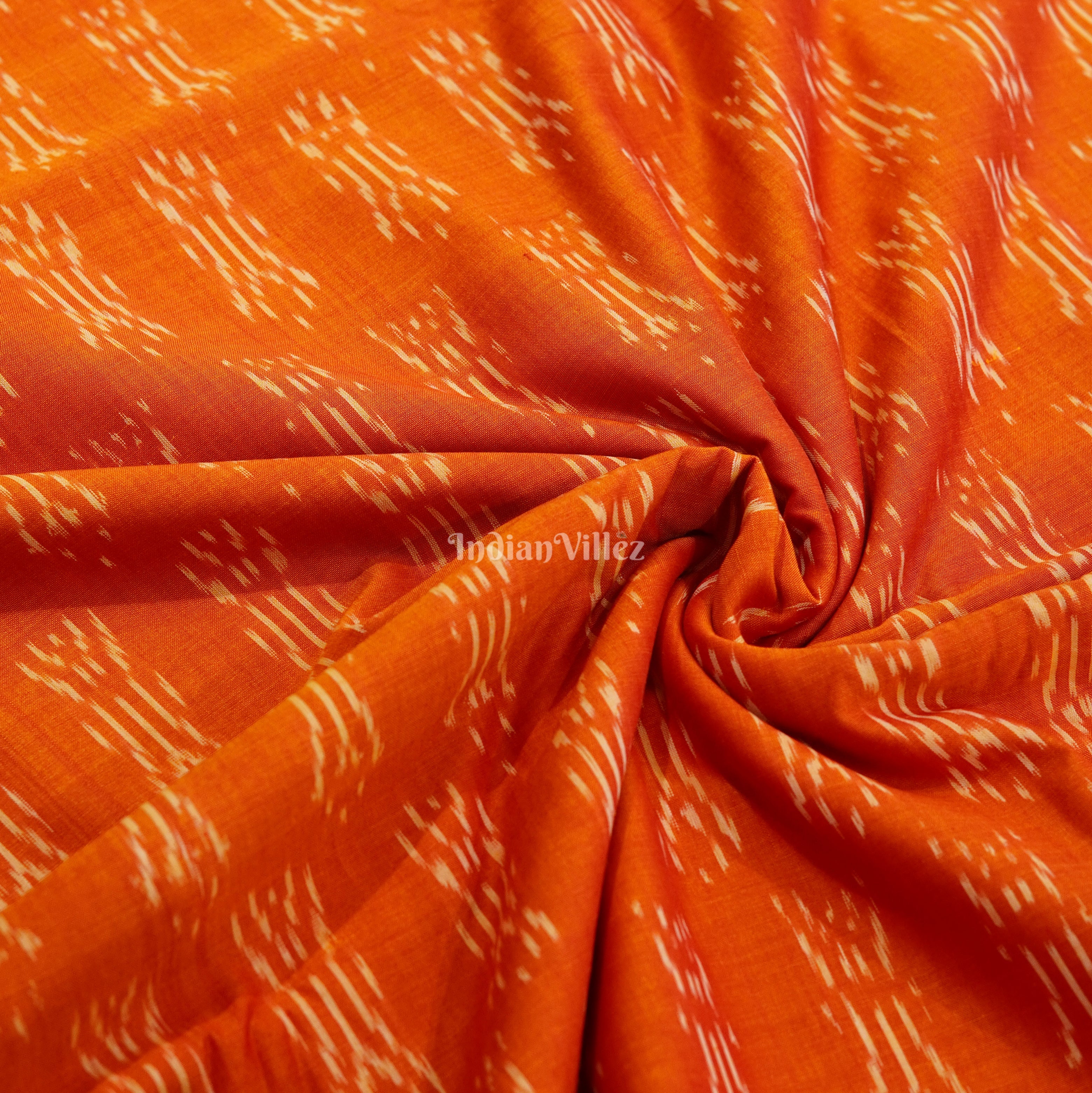 IndianVillèz Orange Handwoven Pochampally Ikat Cotton Fabric