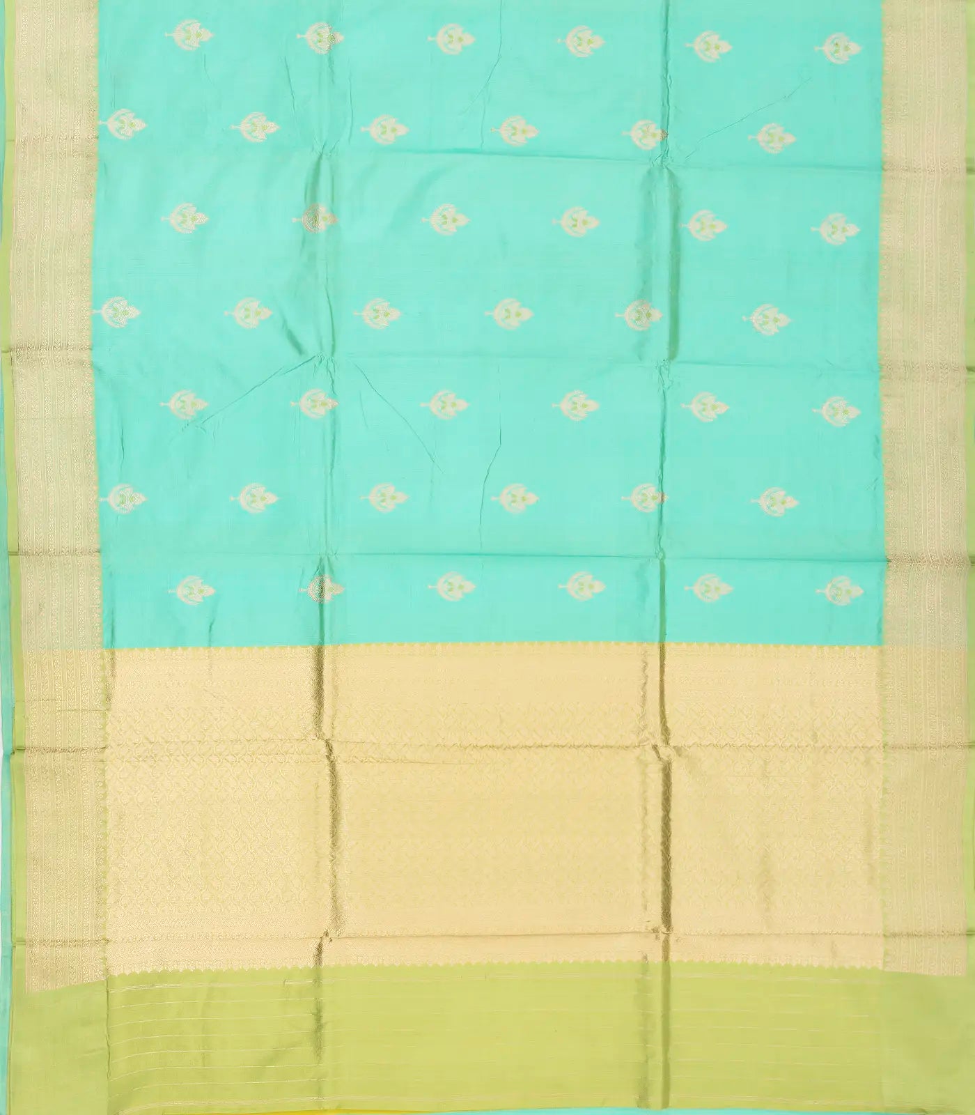 RmKV Turquoise Handloom Banarasi Silk Saree With Floral Buttas - view 2