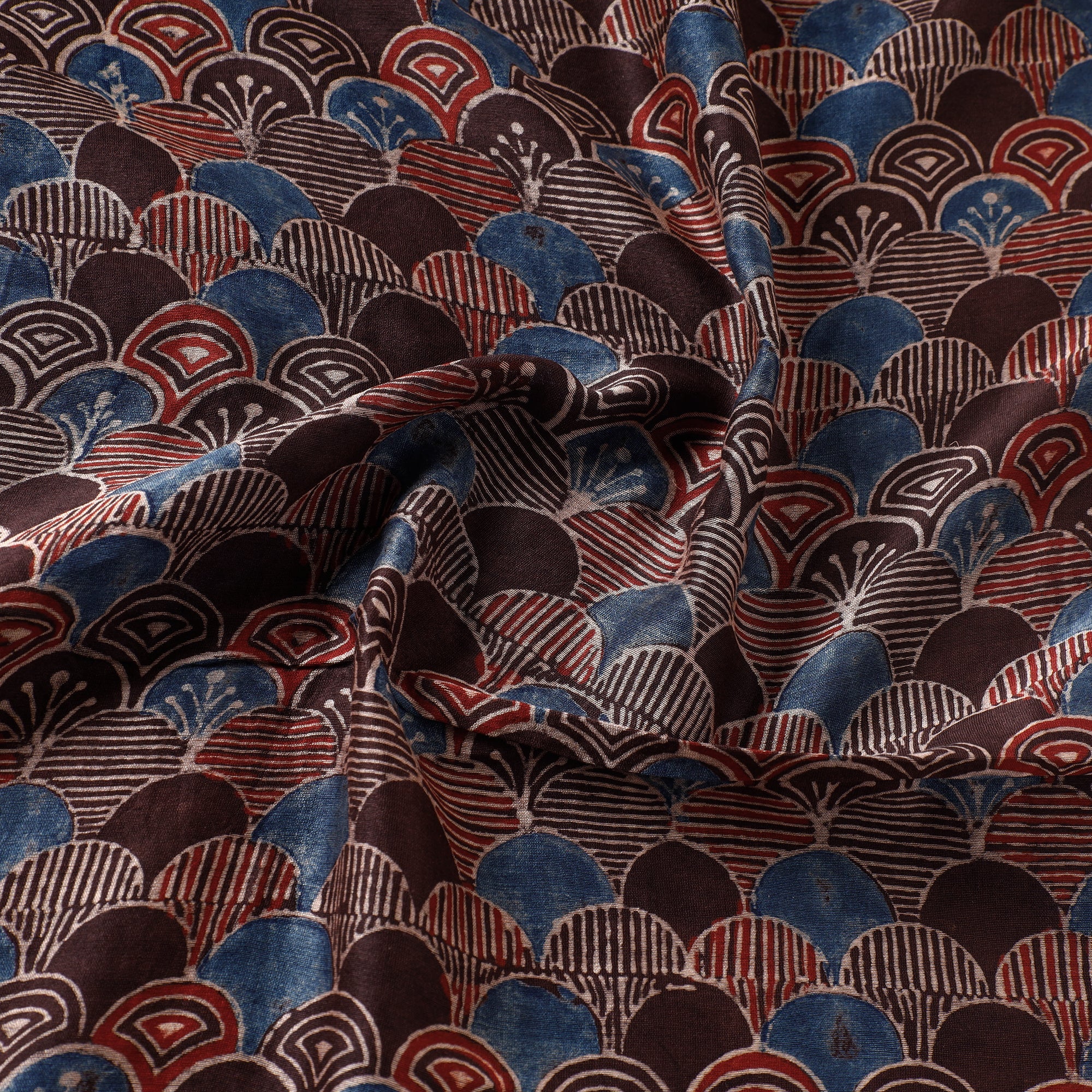 AJRAKH BY JABBAR KHATRI Brown - Bubbles Pattern Ajrakh Block Printed Handloom Chanderi Silk Fabric - view 3