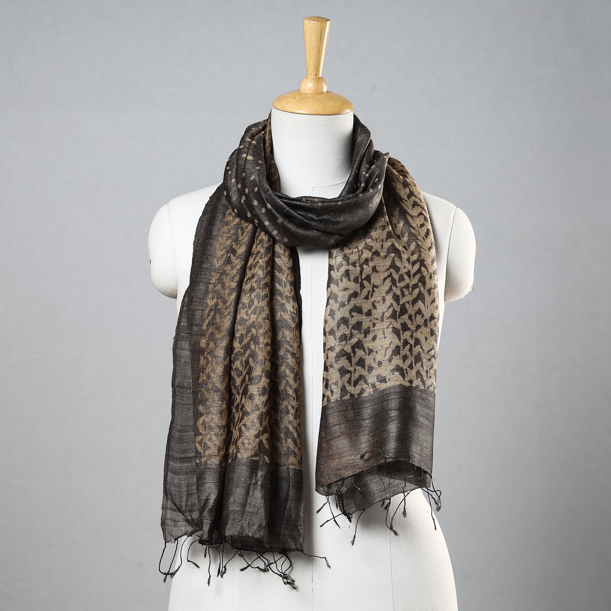 BINDAAS UNLIMITED Brown - Handloom Block Print Tussar Silk Bindaas Stole