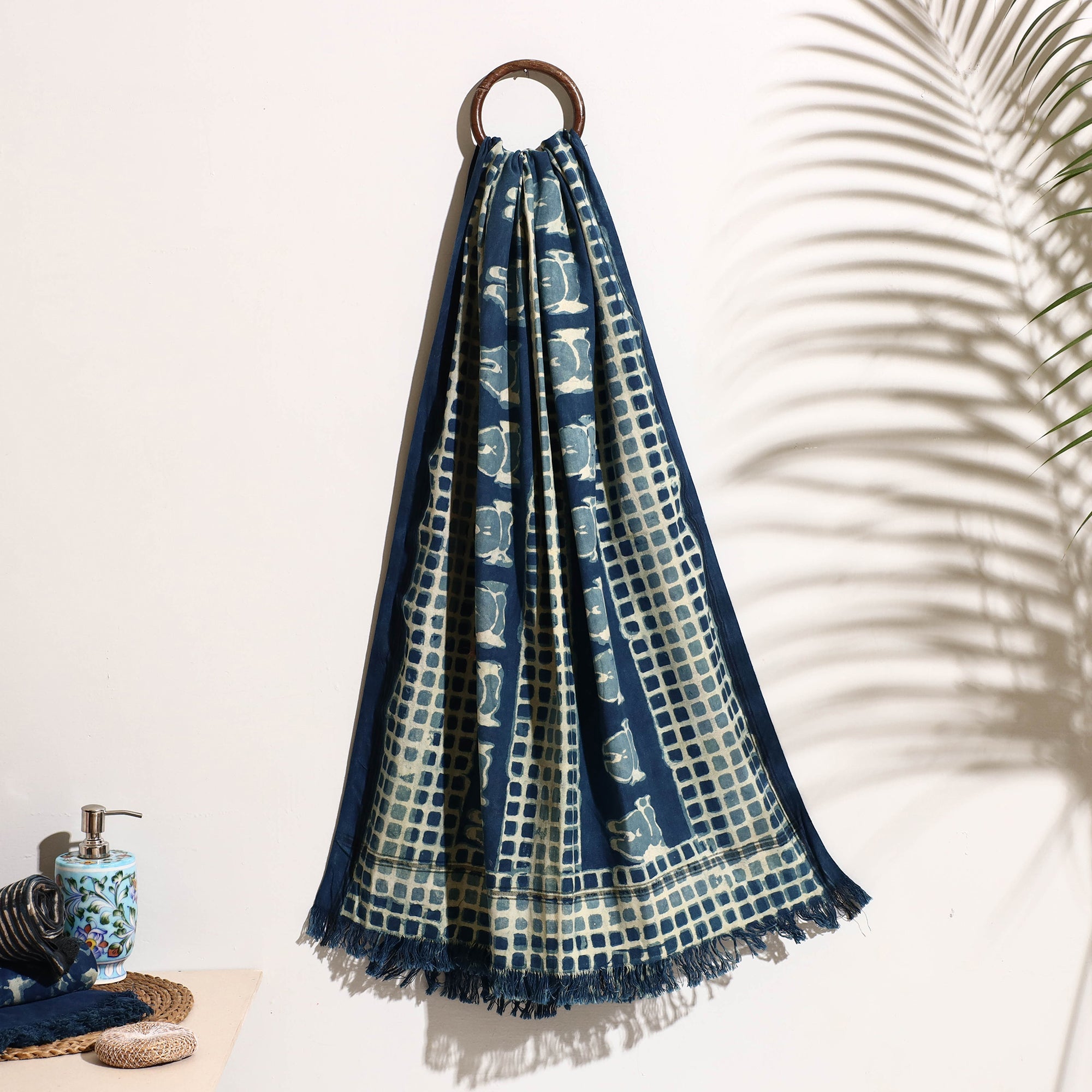 BINDAAS UNLIMITED Blue - Bindaas Block Printed Handloom Cotton Towel
