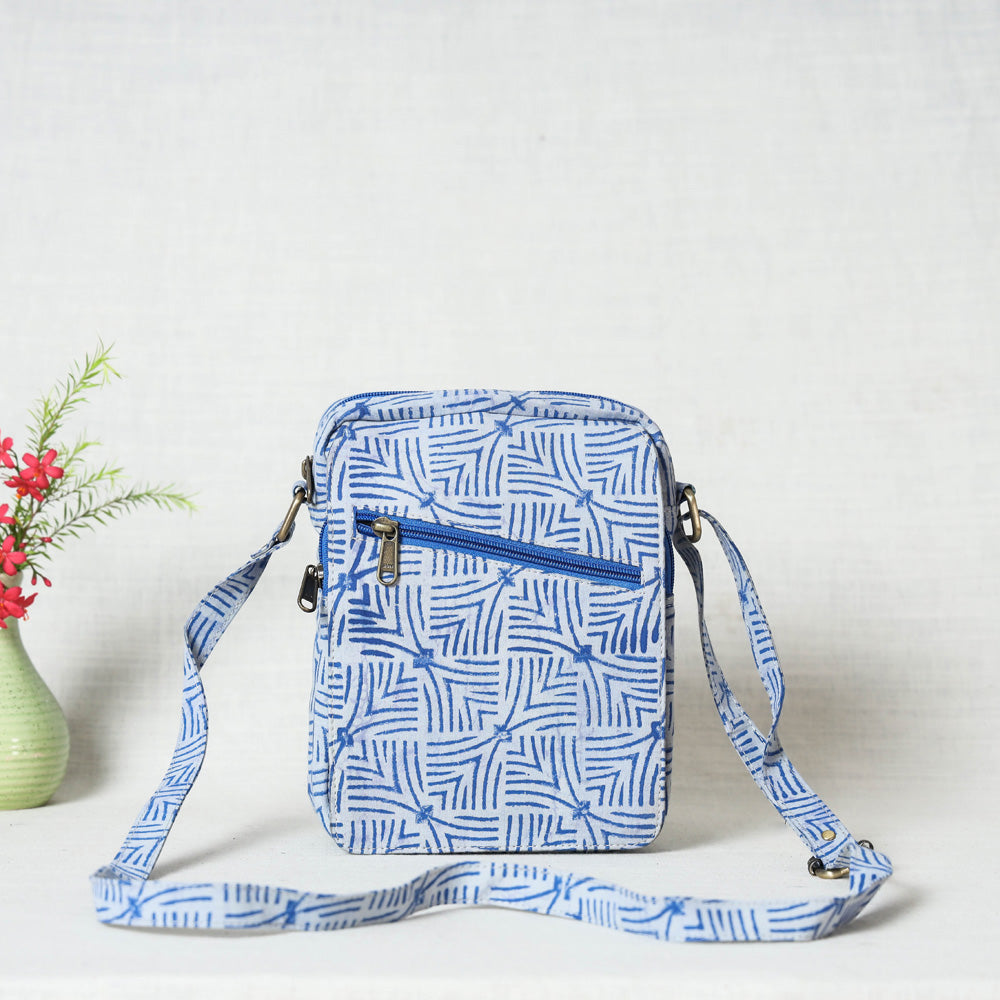 CHUTNEY CRAFT STUDIO Blue - Double Pocket Block Print Fabric Sling Bag - view 2