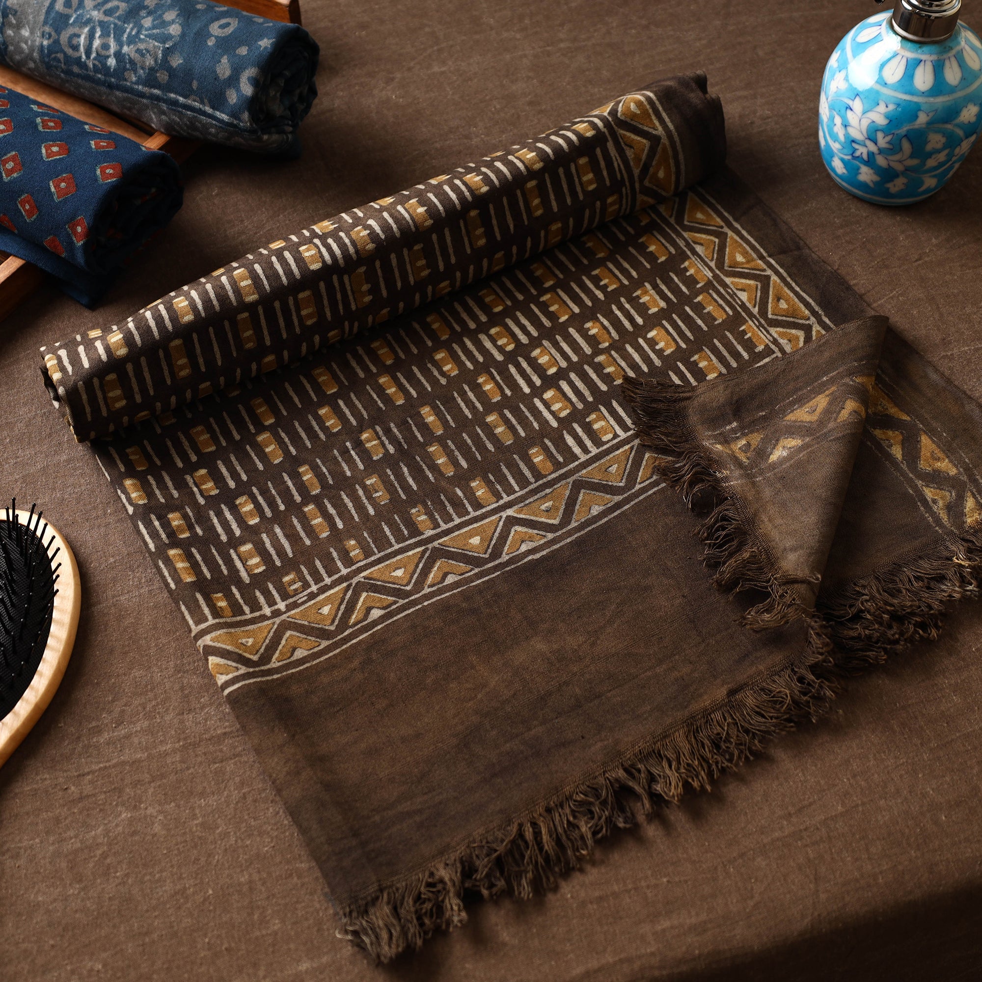 ITOKRI CRAFTS INITIATIVE Brown - Akola Block Printed Pure Handloom Cotton Towel