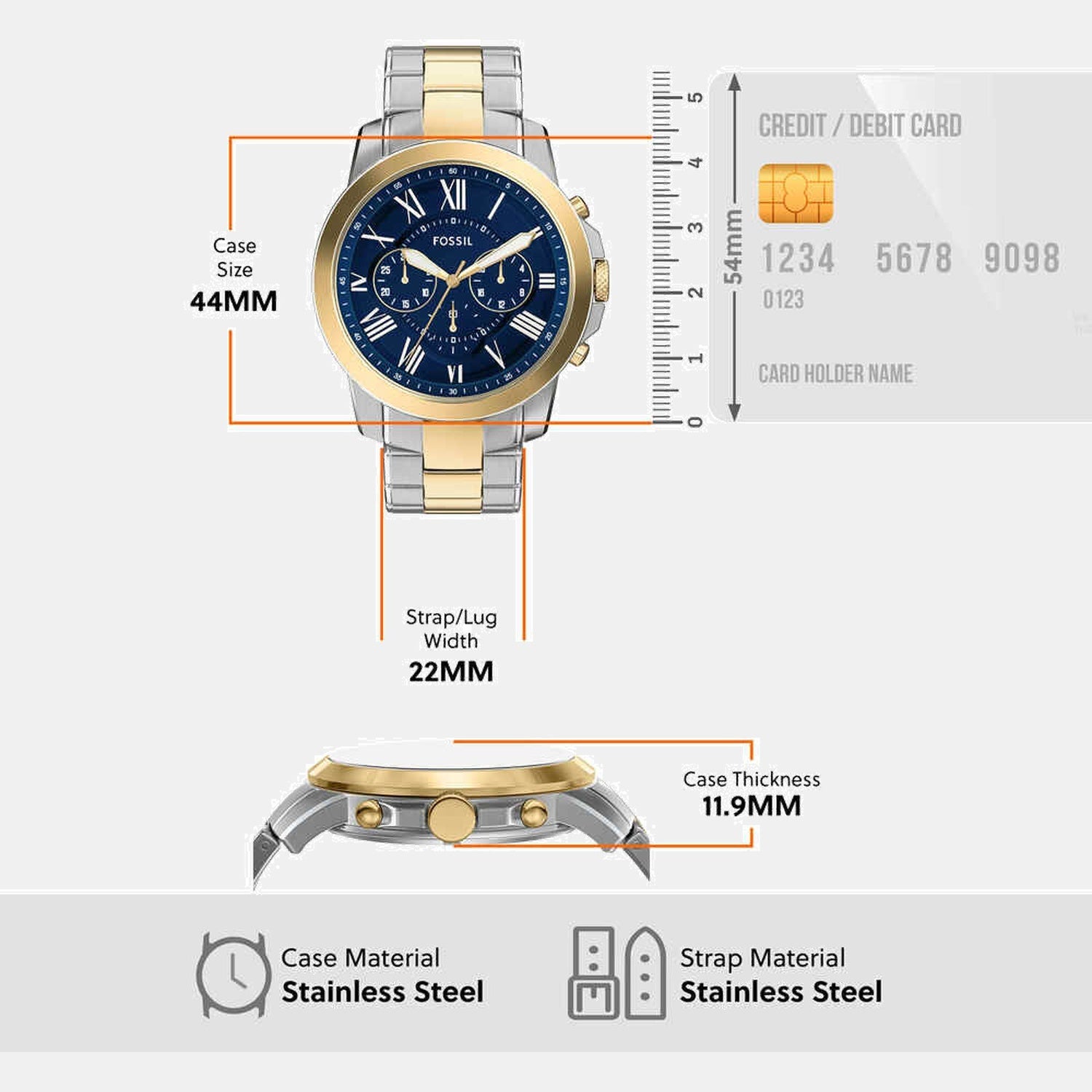 Fossil Grant Men Quartz Blue Dial Chronograph Stainless Steel Watch FS6132 - view 5