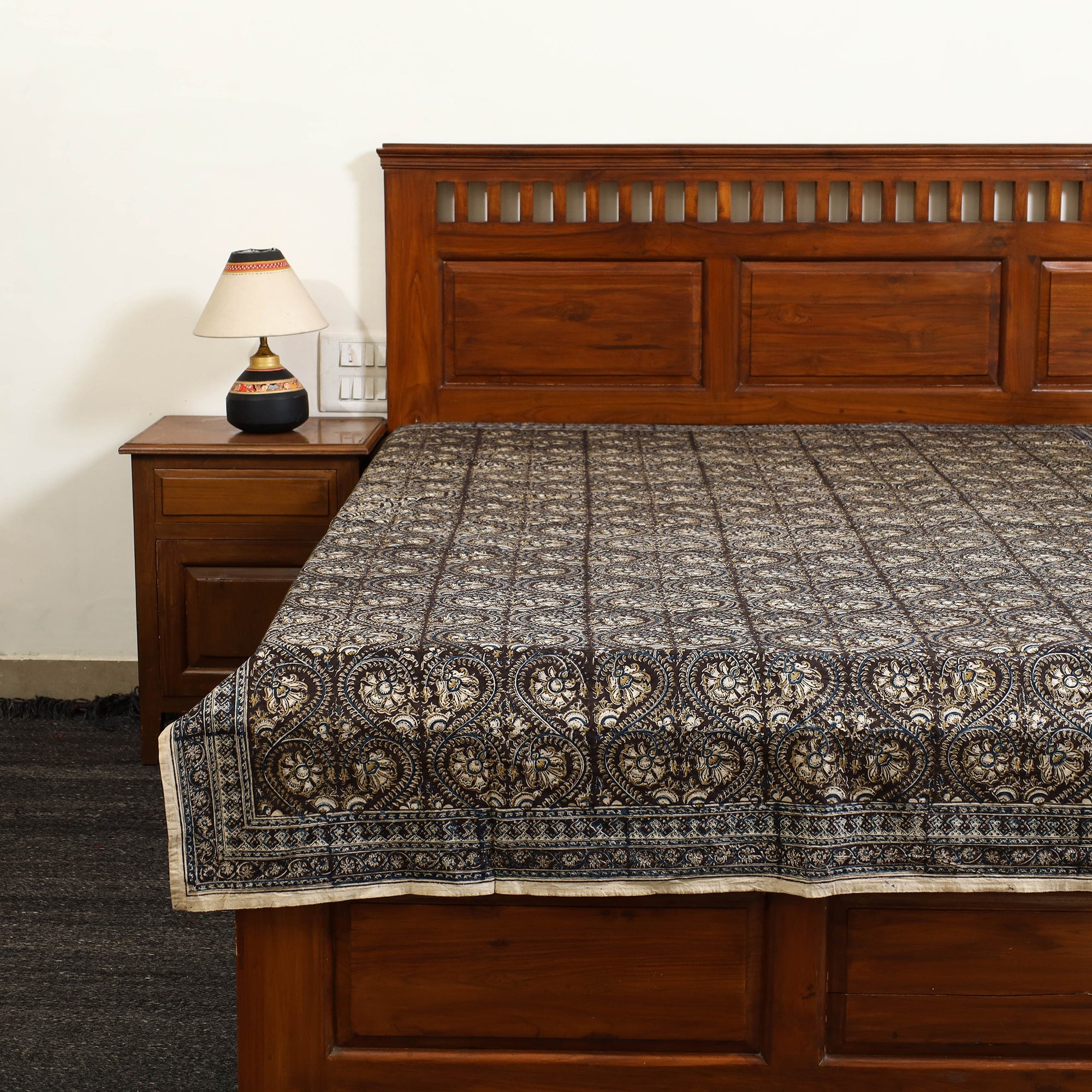 PITCHUKA SRINIVAS KALAMKARI PEDANA Black - Block Print Cotton Pedana Kalamkari Bed Sheet 15