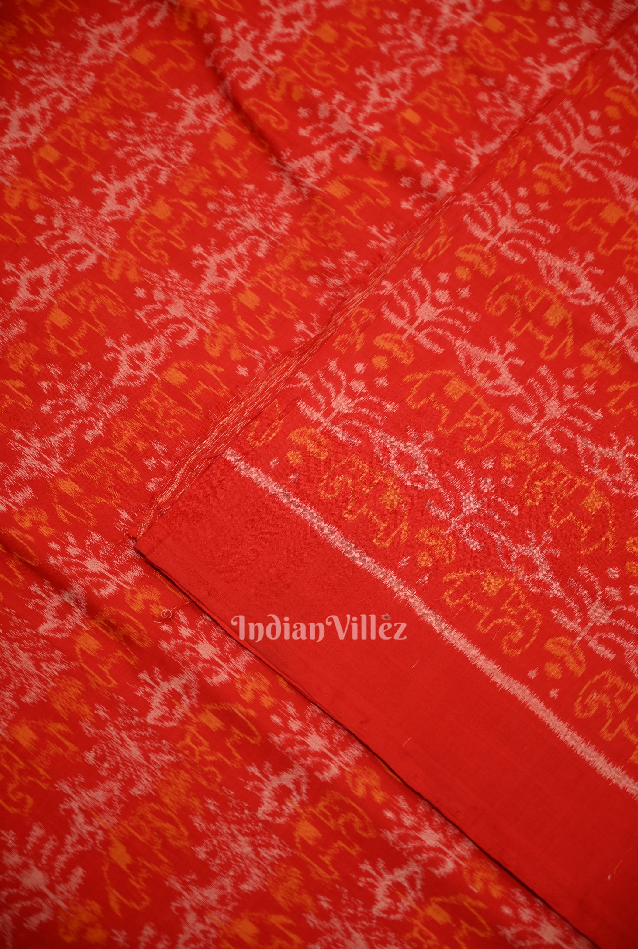 IndianVillèz Deep Red Tribal Theme Sambalpuri Ikat Cotton Fabric - view 2
