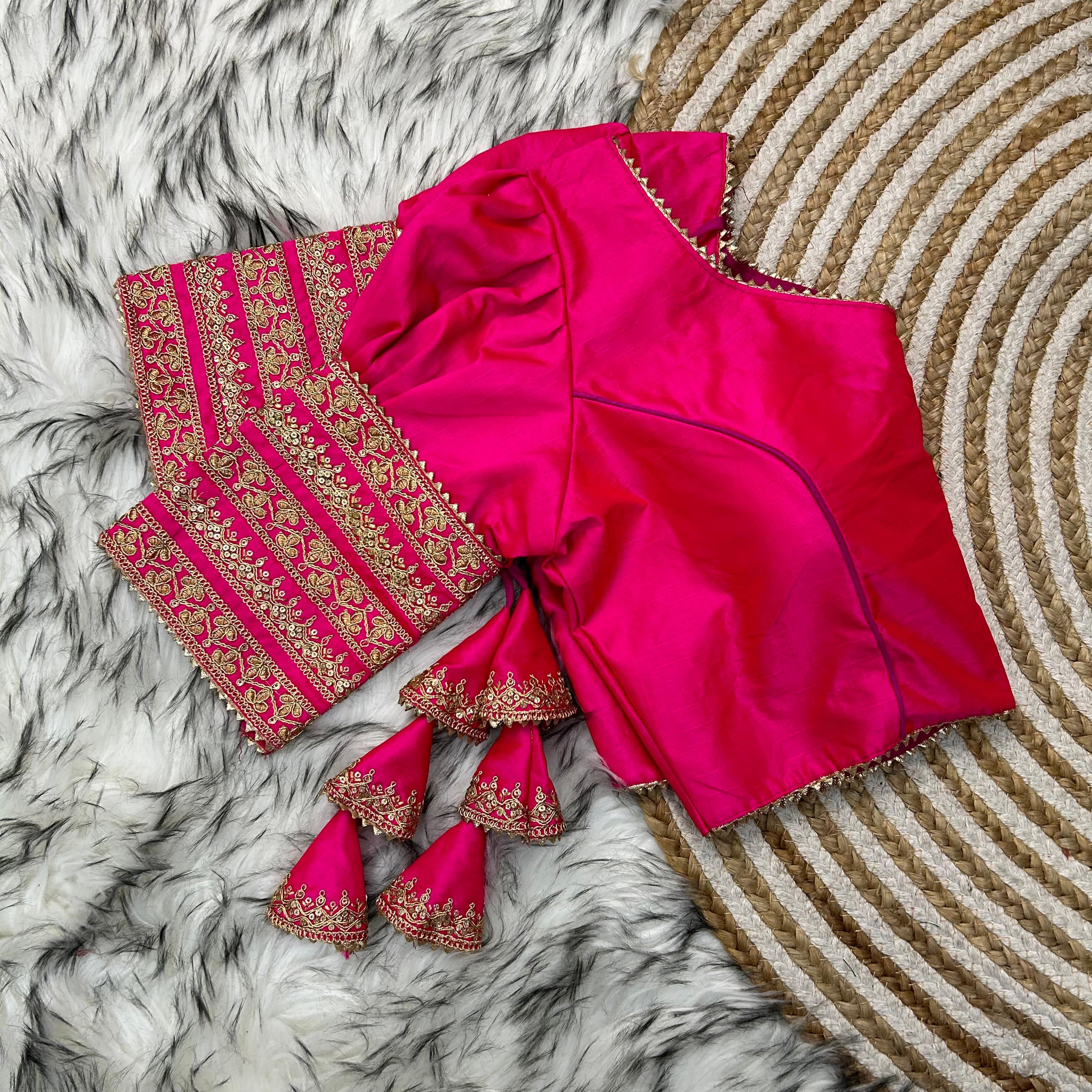 ClothsVilla Pink Kilmora Silk Blouse with Handcrafted Embroidery and Sequence Accents