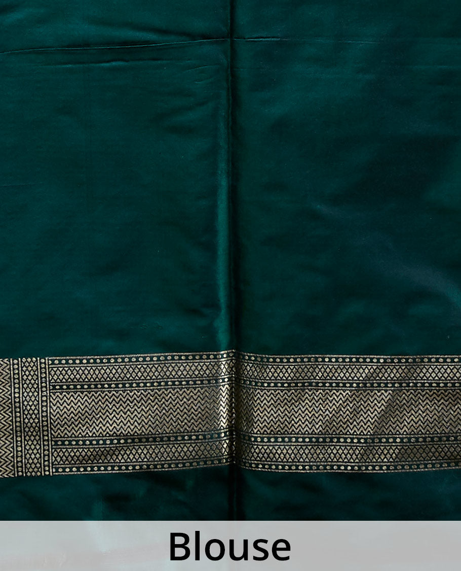 Pothys Green striped banaras silk saree with argyle pattern border - view 4